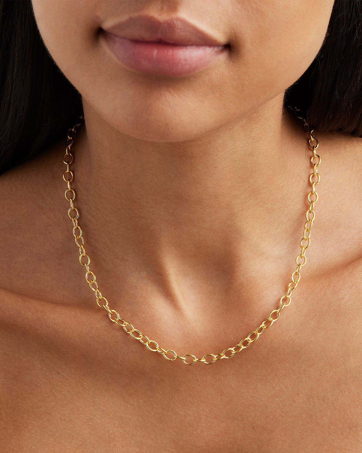 18K Gold Vermeil 17 Bold Round Link Chain Necklace for Women - Elegant Layered Jewelry for Everyday Wear, Parties & Special Occasions