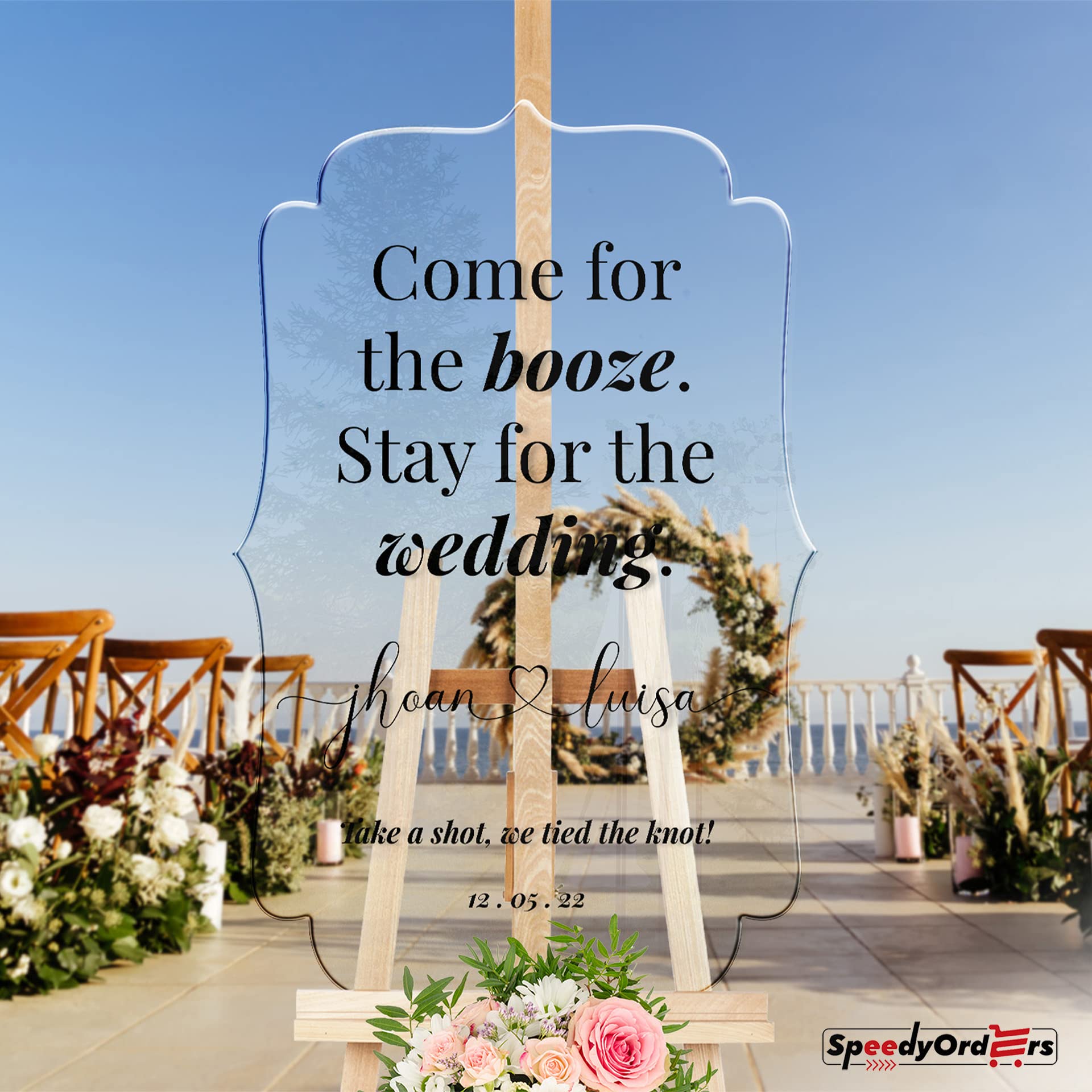 Custom Acrylic Wedding Welcome Sign - 'Take A Shot We Tied The Knot' Funny Reception Decor - Perfect for Bar Areas & Photo Backdrops at Weddings & Celebrations