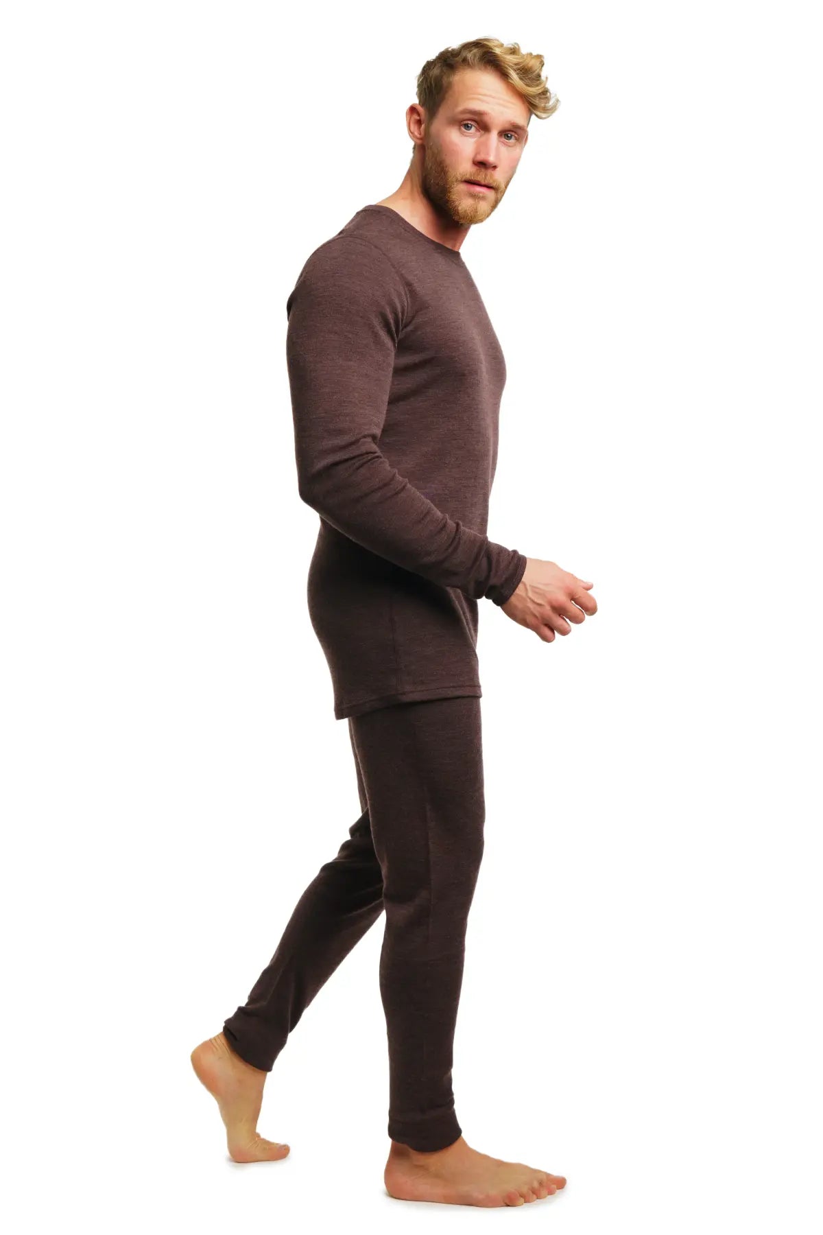 Premium Men's Merino Wool Thermal Underwear Set - 250g Midweight Base Layer for Cold Weather - Chocolate Brown - Ideal for Skiing, Hiking & Winter Outdoor Activities