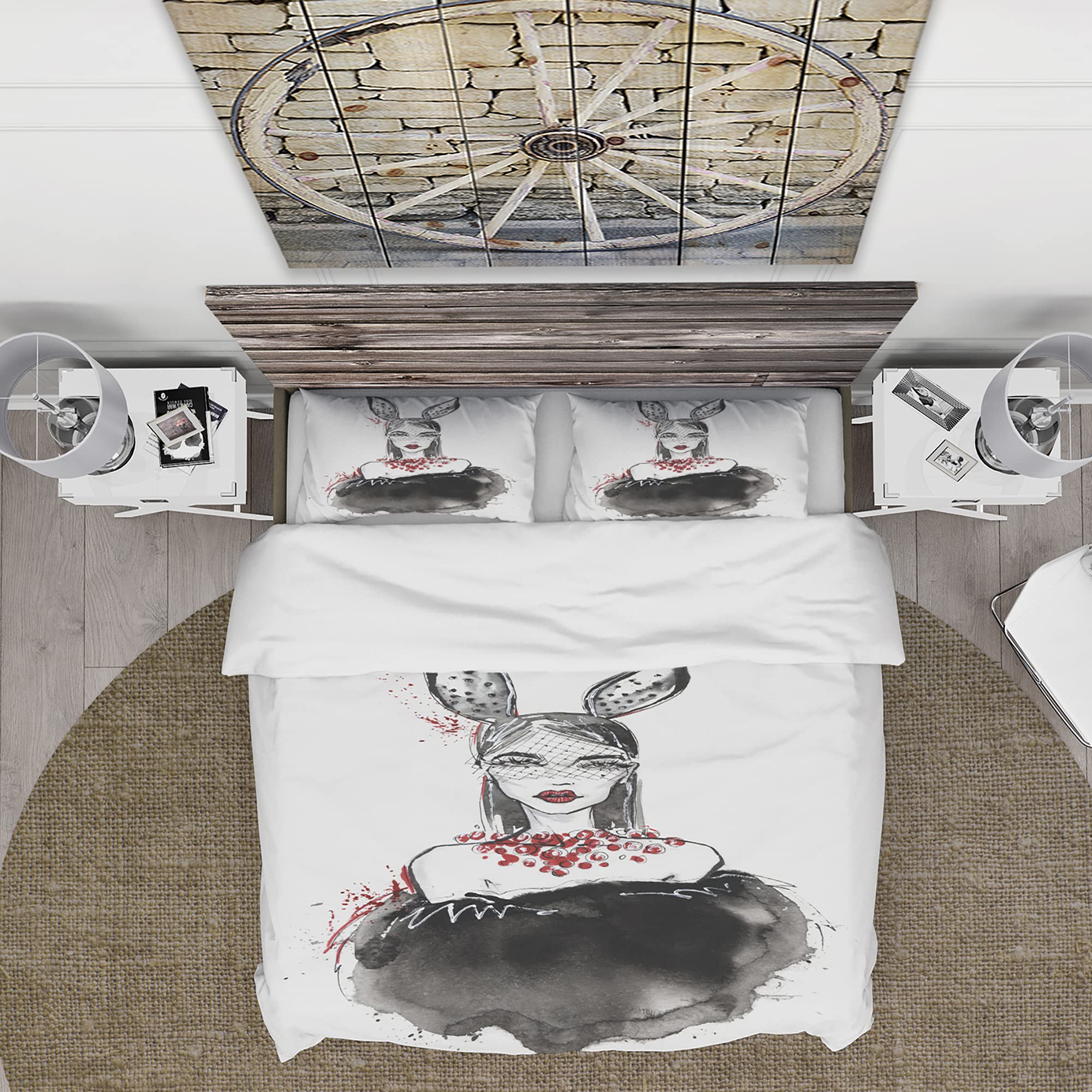 DesignQ Bunny Costume Duvet Cover Set - King Size 3-Piece White Modern Contemporary Bedding - Perfect for Romantic Bedrooms & All-Season Comfort