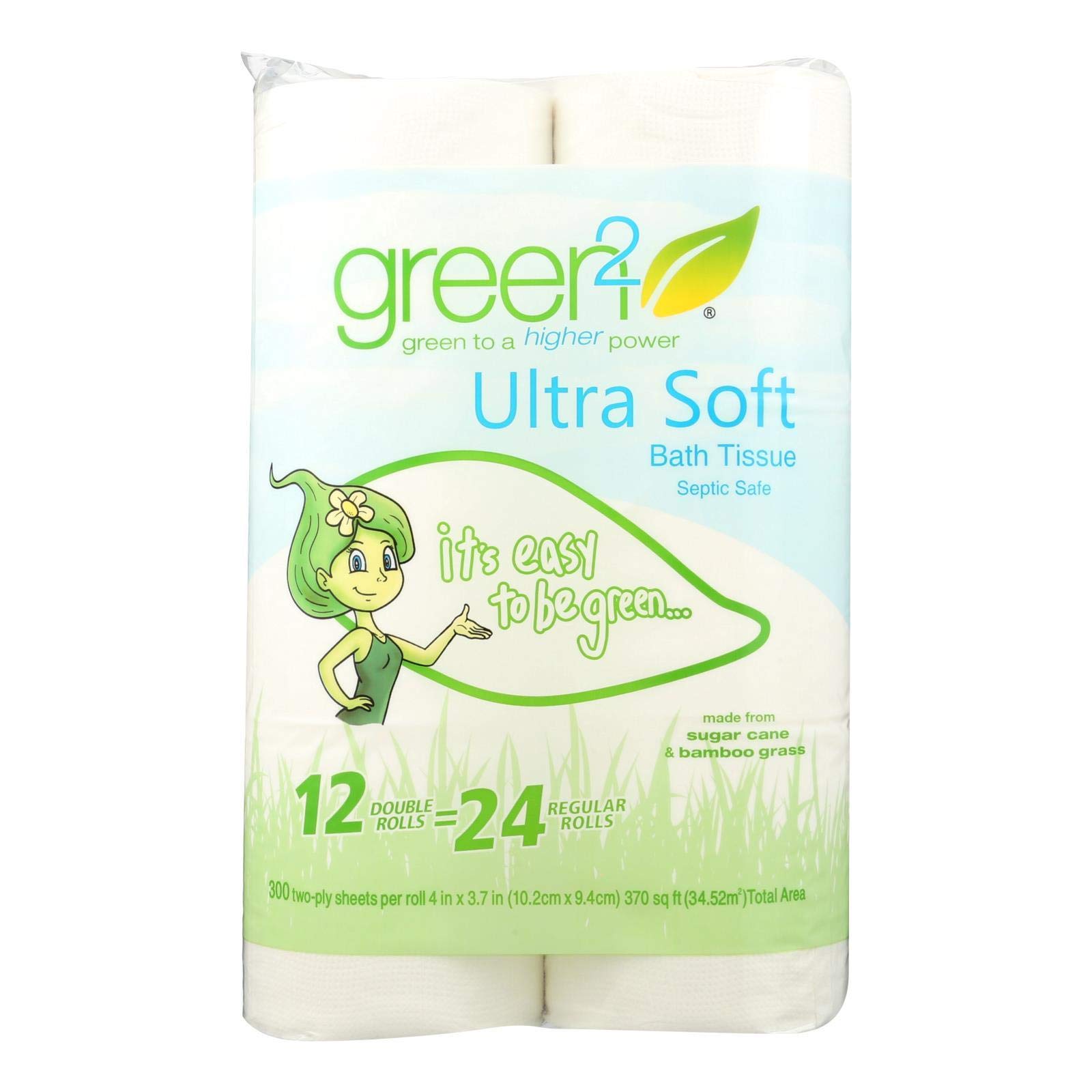 Premium Ultra Soft Green 2 Bath Tissue - 12 Rolls per Pack (8 Packs/Case) - Eco-Friendly & Hypoallergenic for Home, Office & Commercial Use