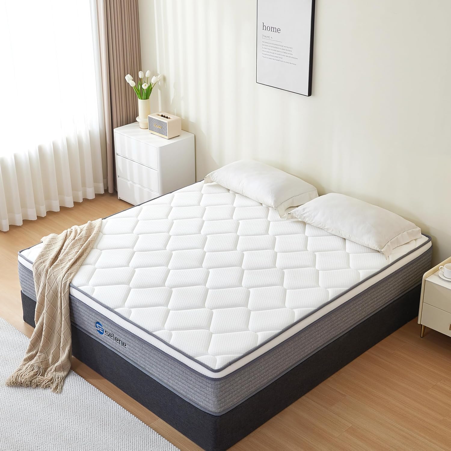 10 Inch Queen Size Mattress - Pocket Spring & Memory Foam Hybrid for Pressure Relief & Motion Isolation - Medium Firm Mattress in a Box with Edge Support - CertiPUR-US Certified (Grey) - Perfect for Back Pain Relief & Couples' Bedrooms