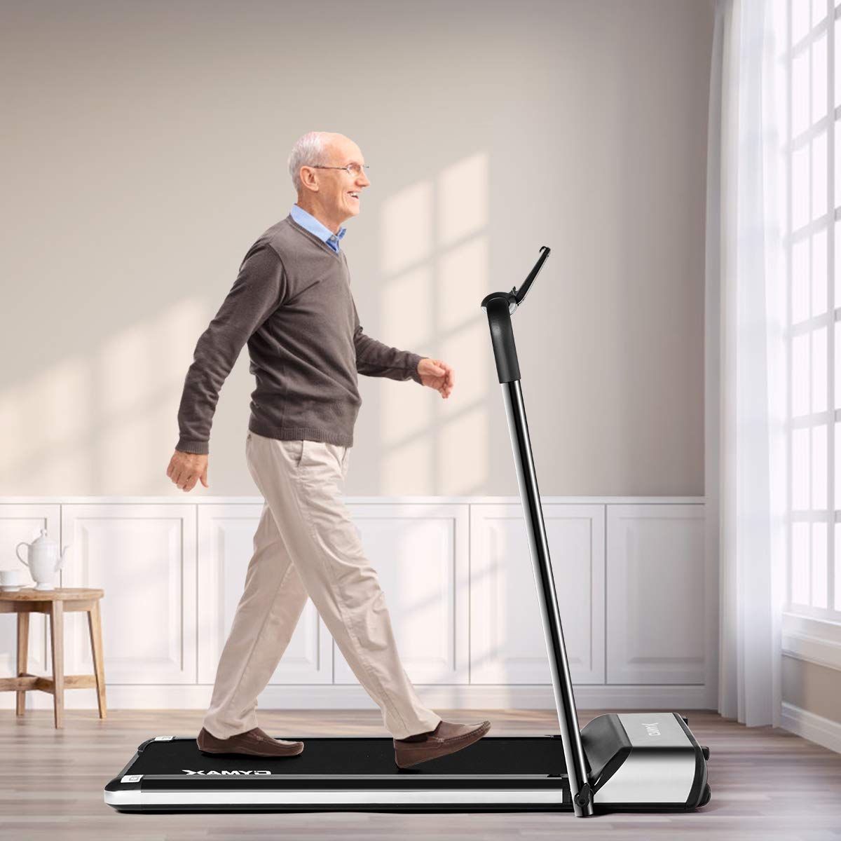GYMAX Folding Treadmill for Home & Gym - Slim Foldable Running Machine with LED Display, Tablet Holder | Space-Saving Exercise Equipment for Walking & Jogging | Perfect for Small Apartments & Home Workouts