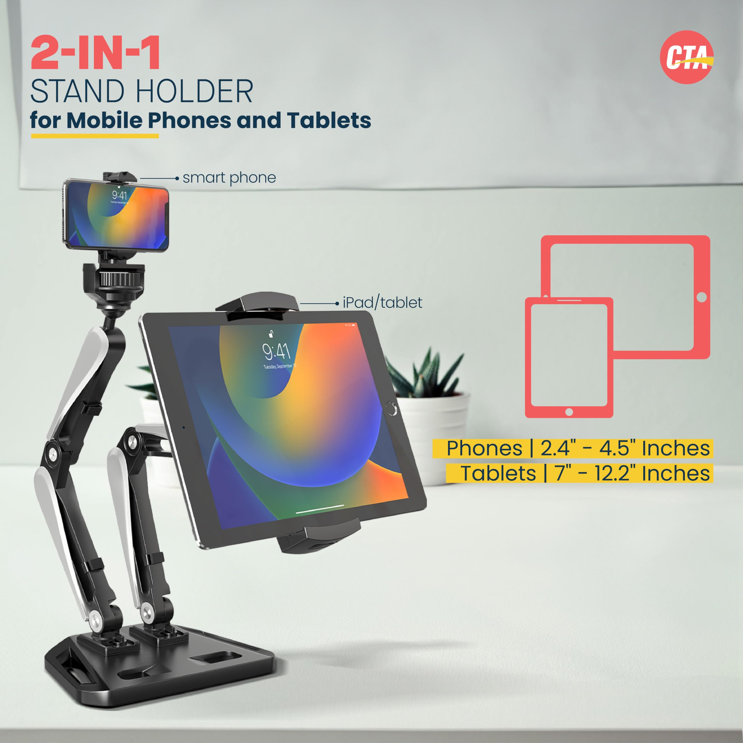 2 in 1 Adjustable Phone & Tablet Stand Holder - Universal Dock for iPhone 11/12/13/14 Pro Max, iPad Pro 11