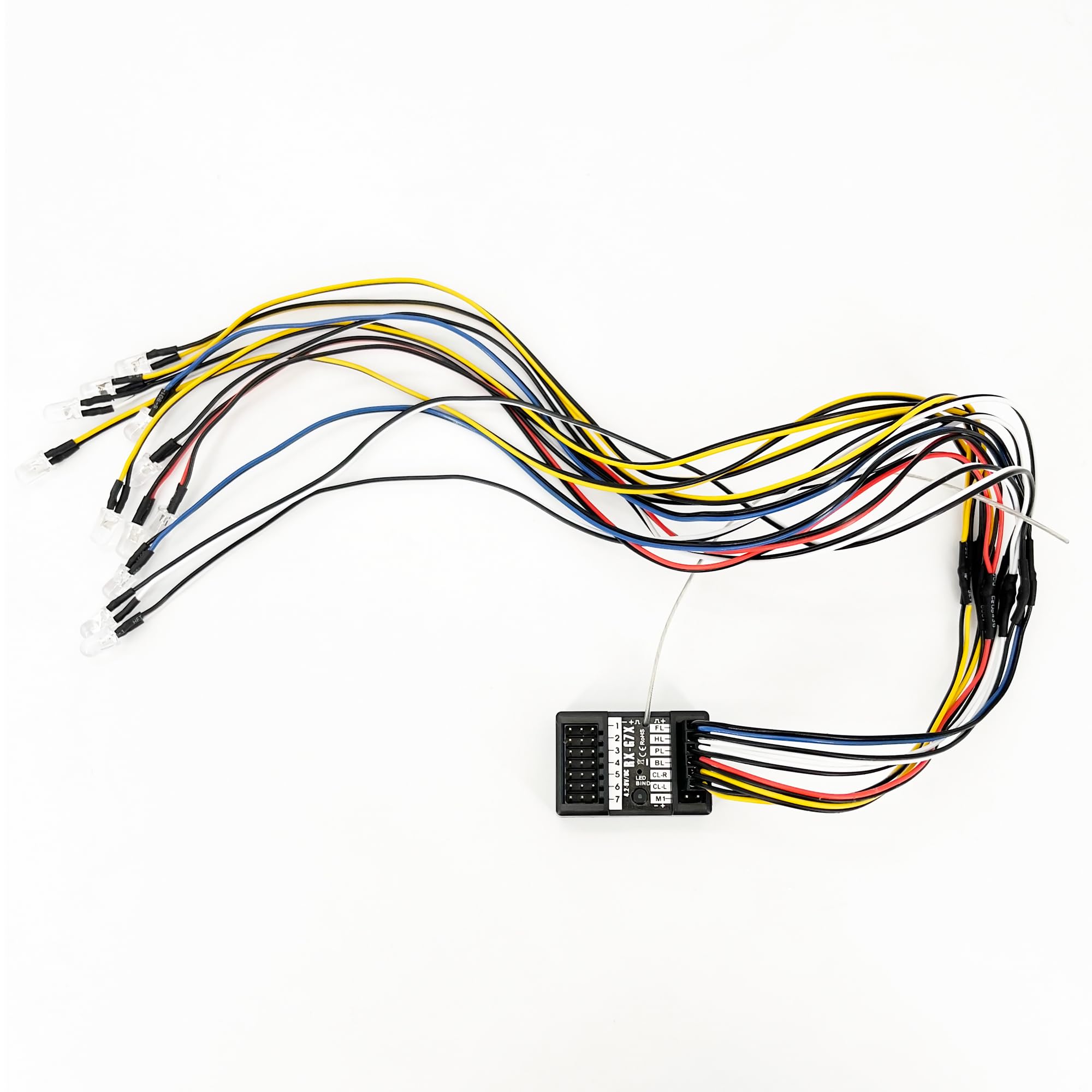 7 Channels 2.4GHz RC Transmitter with Receiver - Built-in Light Control System & 12 LED Light Set - Wireless Remote Controller for RC Cars, Crawlers, Trucks, Buggies, Boats, Tanks - Perfect for Off-Road & On-Road Racing (Golden)