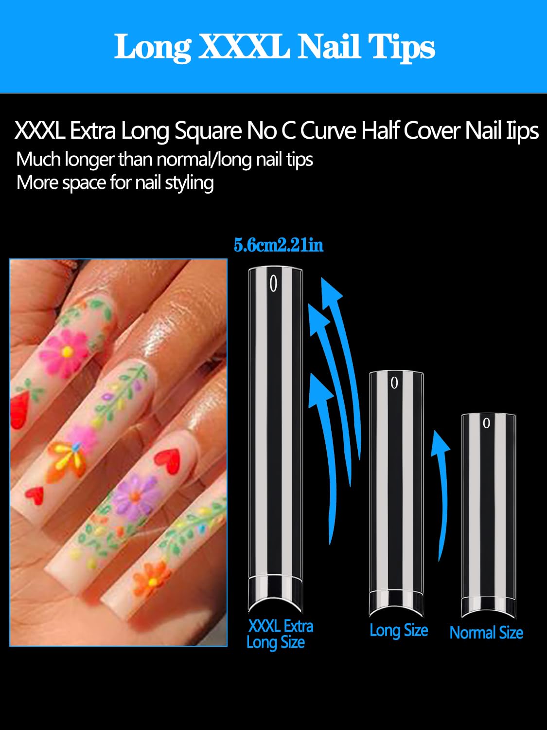 240PCS No C Curve Square Nail Tips - XXXL Half Cover Clear Acrylic Nails for Salon & DIY - 3XL Straight Tapered Square Fake Nails Set with 12 Sizes - Perfect for Professional Nail Art, Manicures, and Home Use