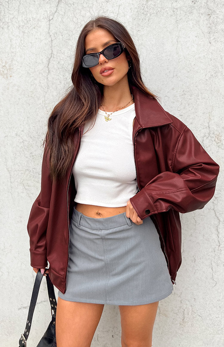 Abbi PU Red Bomber Jacket Women's Faux Leather Motorcycle Jacket - Stylish Outerwear for Casual Wear, Night Out & Fall Fashion