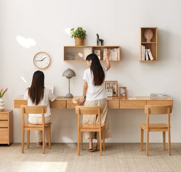 Solid Oak Wood Wall Mounted Floating Desk - Home Office, Study, or Workspace Solution for Small Spaces