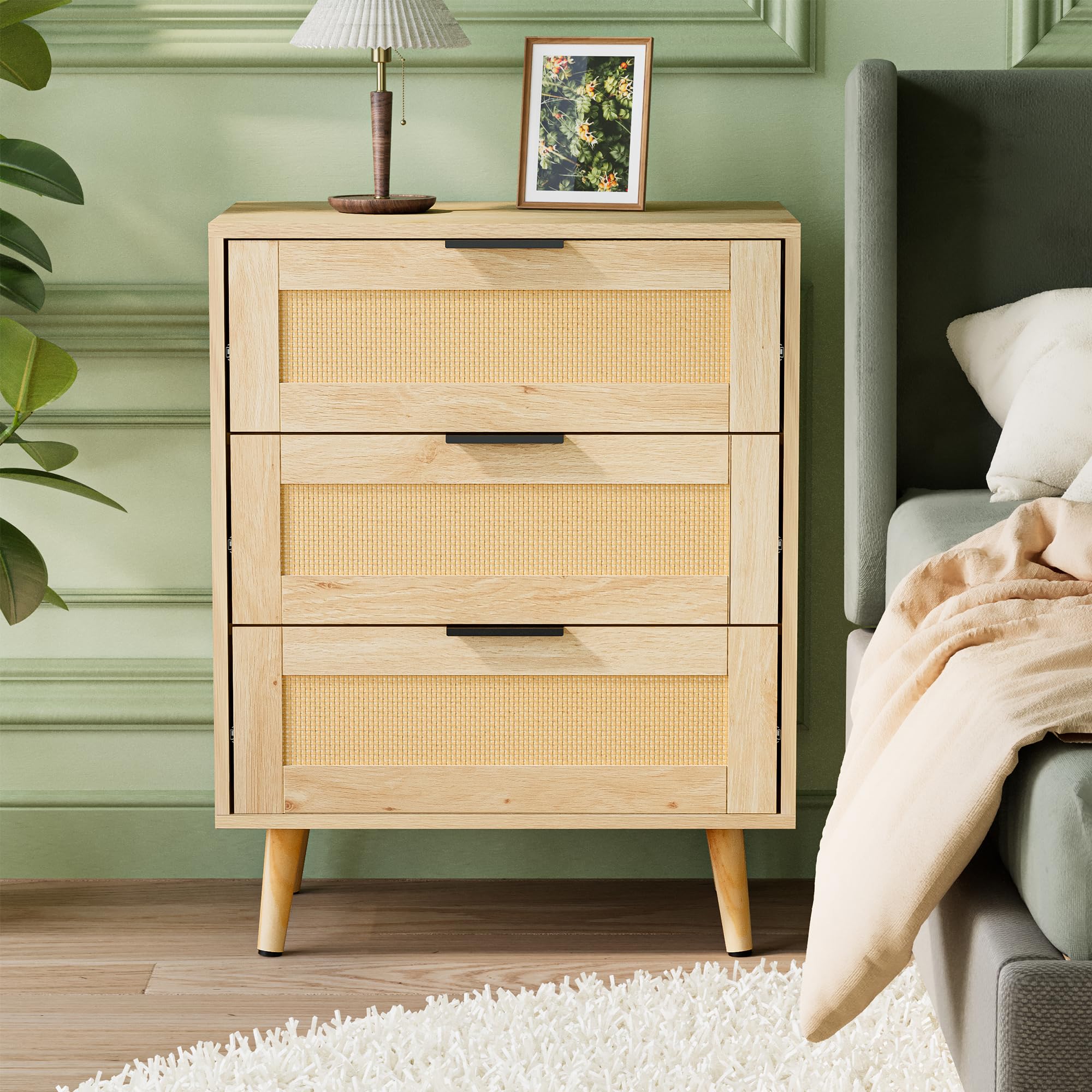Natural Rattan Dresser Set - 3 Drawer & 9 Drawer Bedroom Storage Combo (2-Piece) | Vintage Boho Furniture for Bedroom, Living Room & Nursery Organization