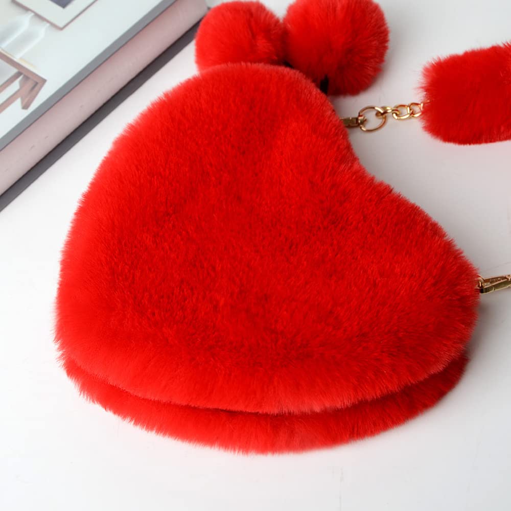 Rejolly Fluffy Faux Fur Heart Shaped Handbag for Women & Girls - Soft Small Shoulder Bag Clutch Purse - Perfect for Parties, Dates, and Everyday Use