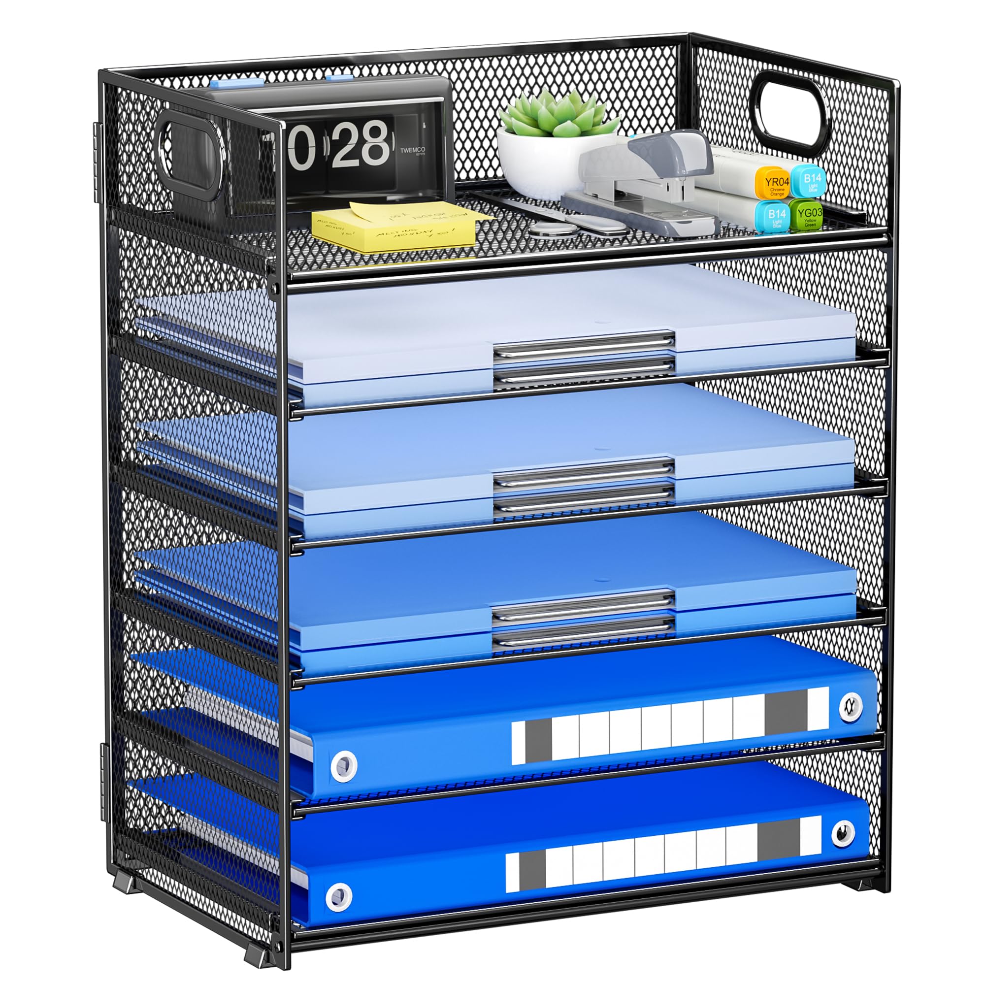 6-Tier Mesh Desk Organizer with Handle - Black for Office & Home Use