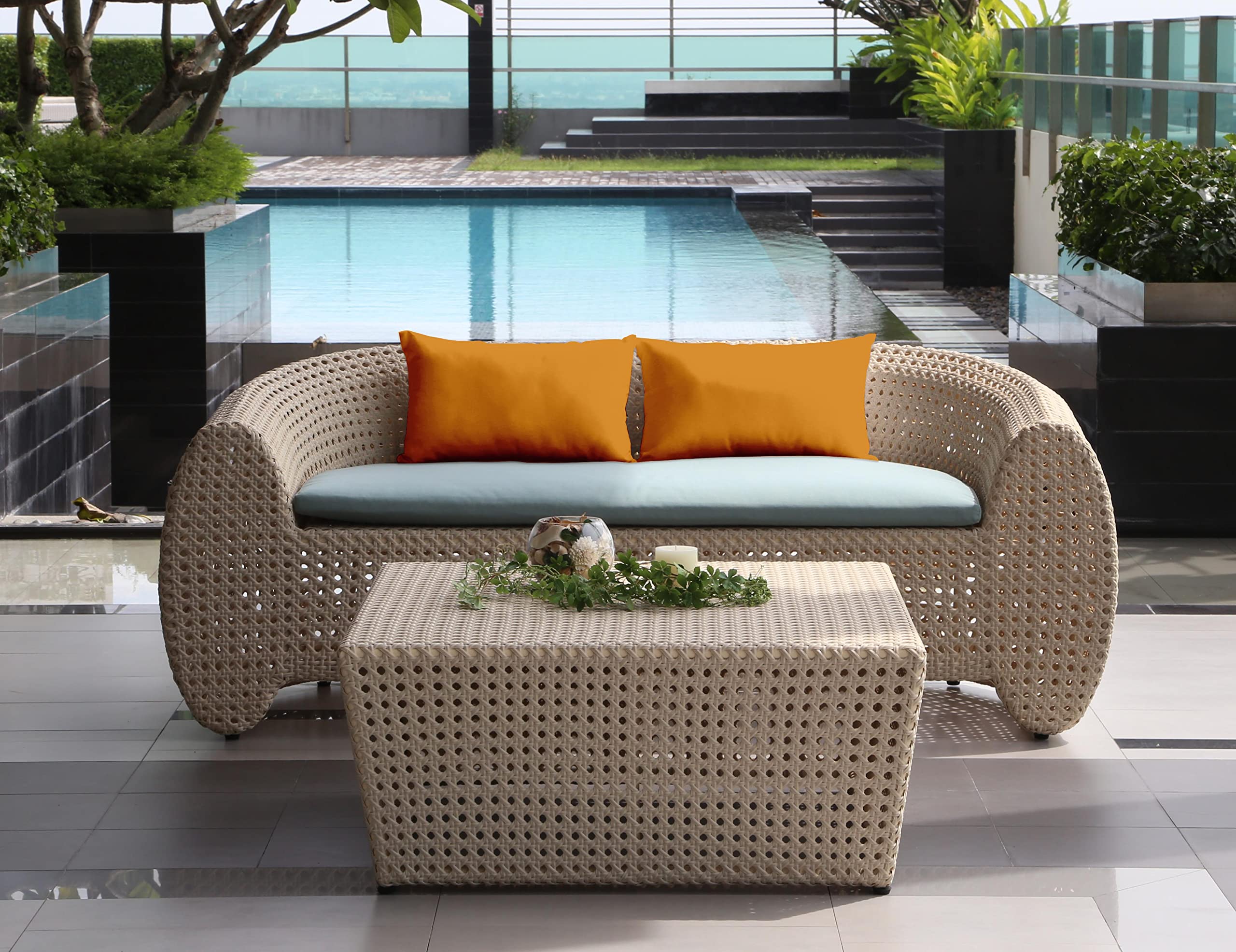 Waterproof Indoor Outdoor Decorative Lumbar Pillow Set of 2 - All-Weather Polyester Fabric Throw Pillows with Insert for Patio Furniture (Mustard Yellow) | Perfect for Sofa, Garden, Deck & Poolside Relaxation