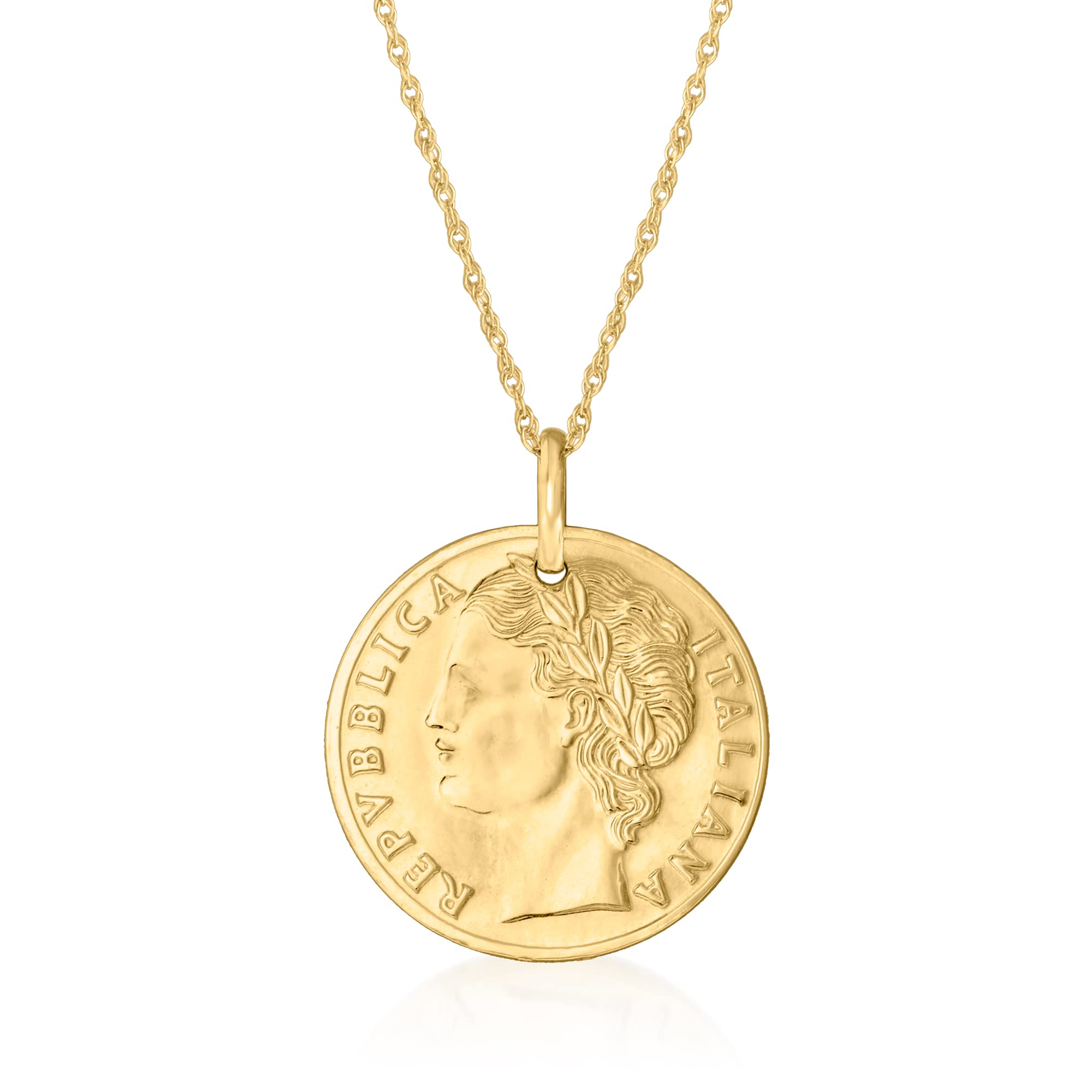 14kt Gold Coin Pendant Necklace - Italian 100-Lira Replica for Elegant Outfits