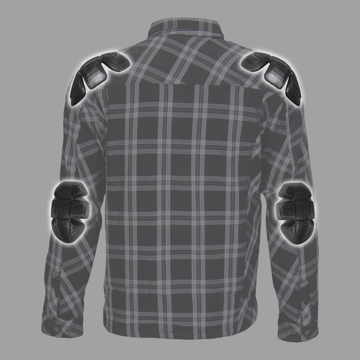 Hot Leathers JKM3002 Men's Black & White Flannel Motorcycle Shirt Jacket with CE Armor Protection - Medium Size | Riding Gear for Harley, Cruiser & Adventure Bikes