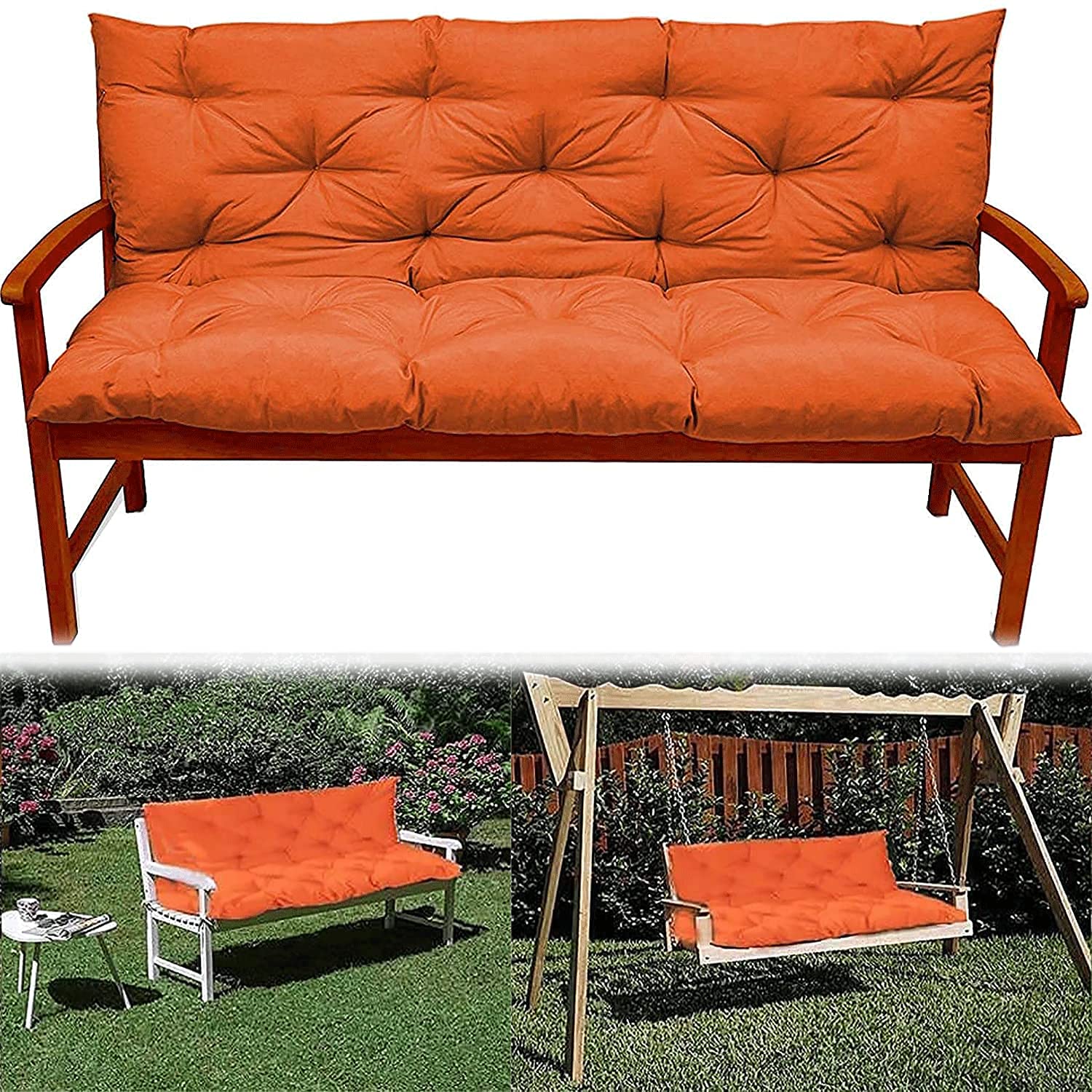 Outdoor/Indoor Bench Cushion with Backrest - Thick Comfortable 2 or 3 Seater Swing Chair Cushion Set with Pillow - Replacement Seat Pad for Garden Furniture, Patio Lounger, Deck & Porch Swing (Perfect for Relaxing in Backyard, Poolside or Sunroom)