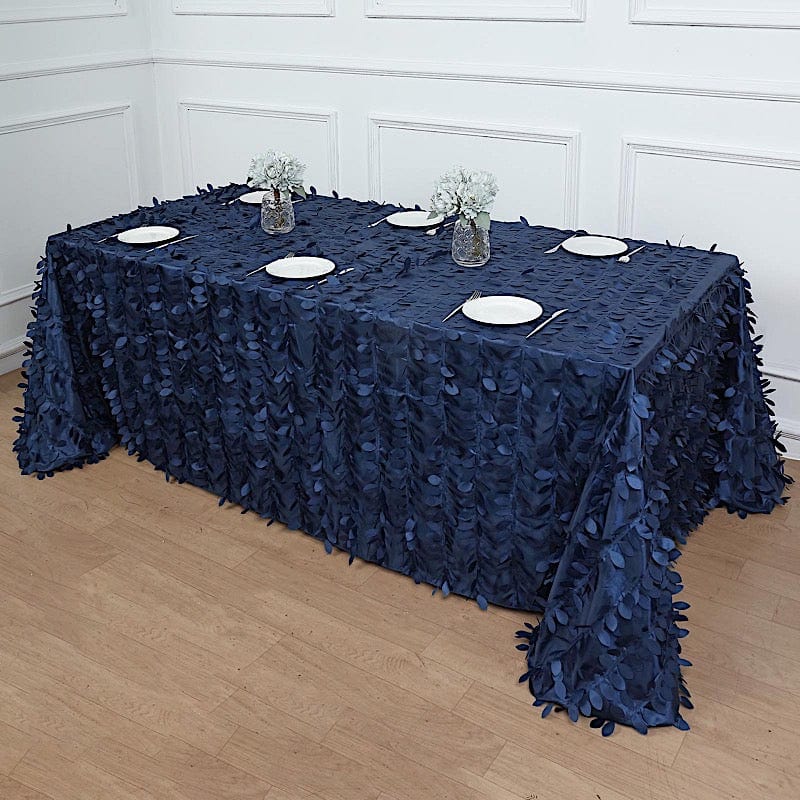 90x132 Inch Taffeta Rectangular Tablecloth with Elegant Leaf Petals Design - Perfect for Wedding, Party, and Home Dining Decor