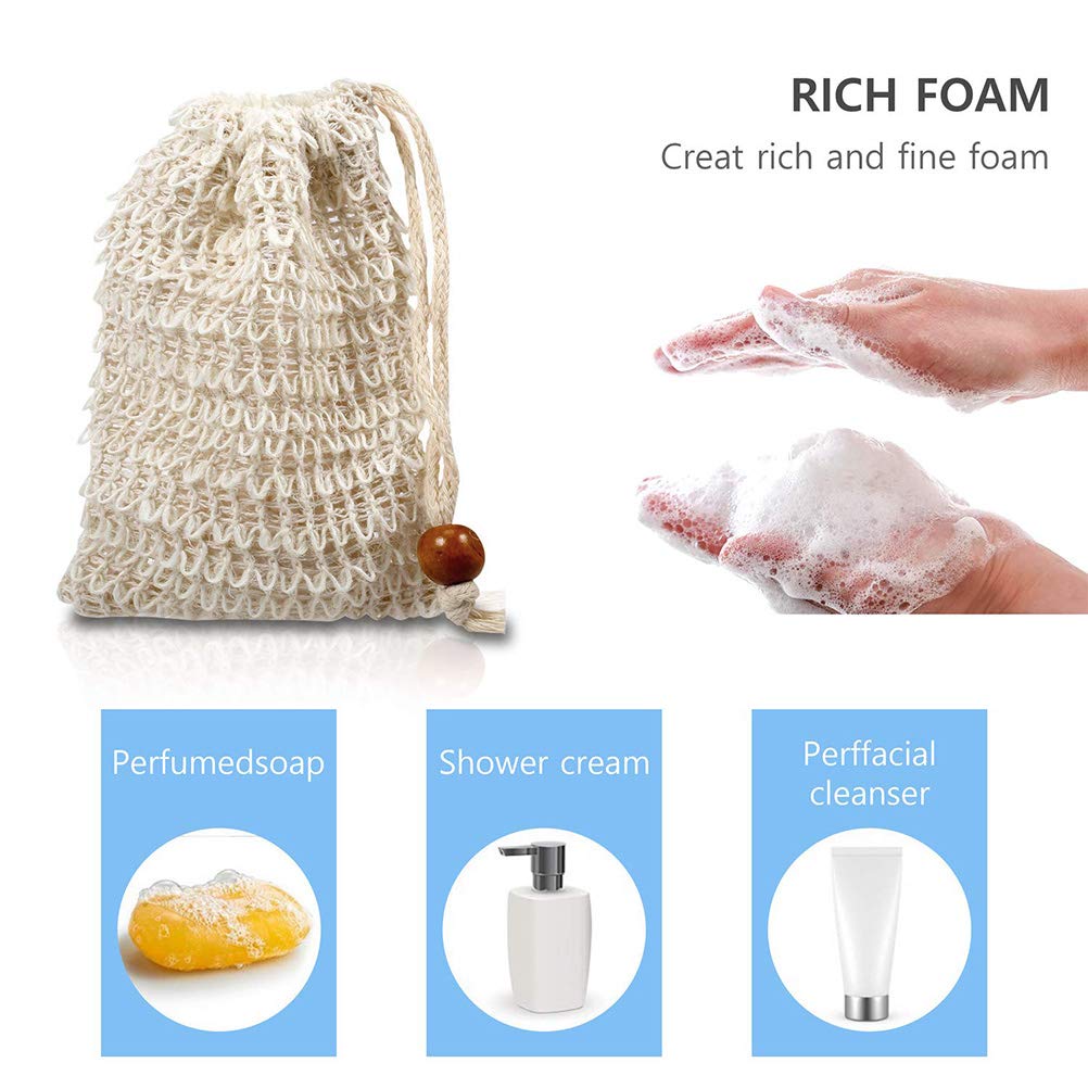 BUYGOO 30 Pack Natural Sisal Mesh Soap Saver Bags - Exfoliating Soap Holder with Drawstring for Bath, Shower & Travel | Handmade Eco-Friendly Soap Storage for Gentle Skin Cleansing