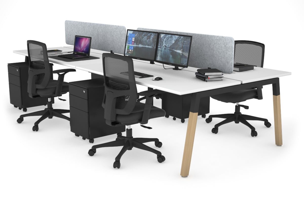 Quadro A Legs 4-Person Office Workstation with Wooden Legs & Cross Beam [1400L x 700W] - Perfect for Collaborative Workspaces & Home Offices