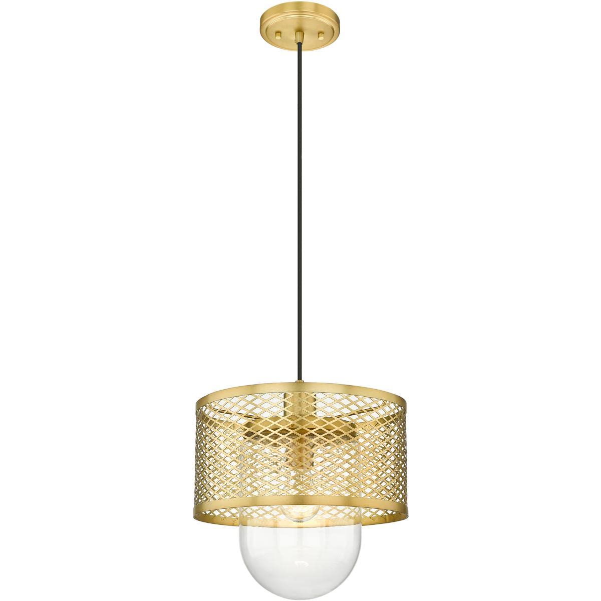 Z-Lite 3037P11-RB Kipton 1-Light Pendant Light Fixture - 60W Rubbed Brass Finish - Perfect for Kitchen Island, Dining Room or Entryway Lighting