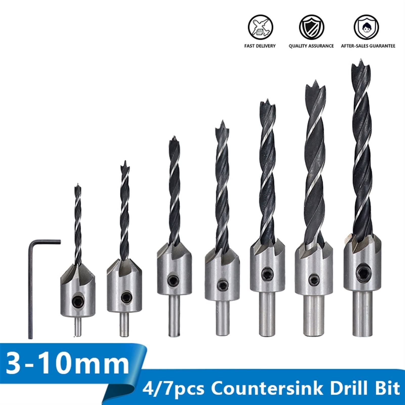 KIRANDY HSS Countersink Drill Bit Set - 7pcs 3-10mm Woodworking Chamfer Tool for Pilot Holes & Screw Heads - Perfect for DIY Projects, Cabinetry & Metalworking