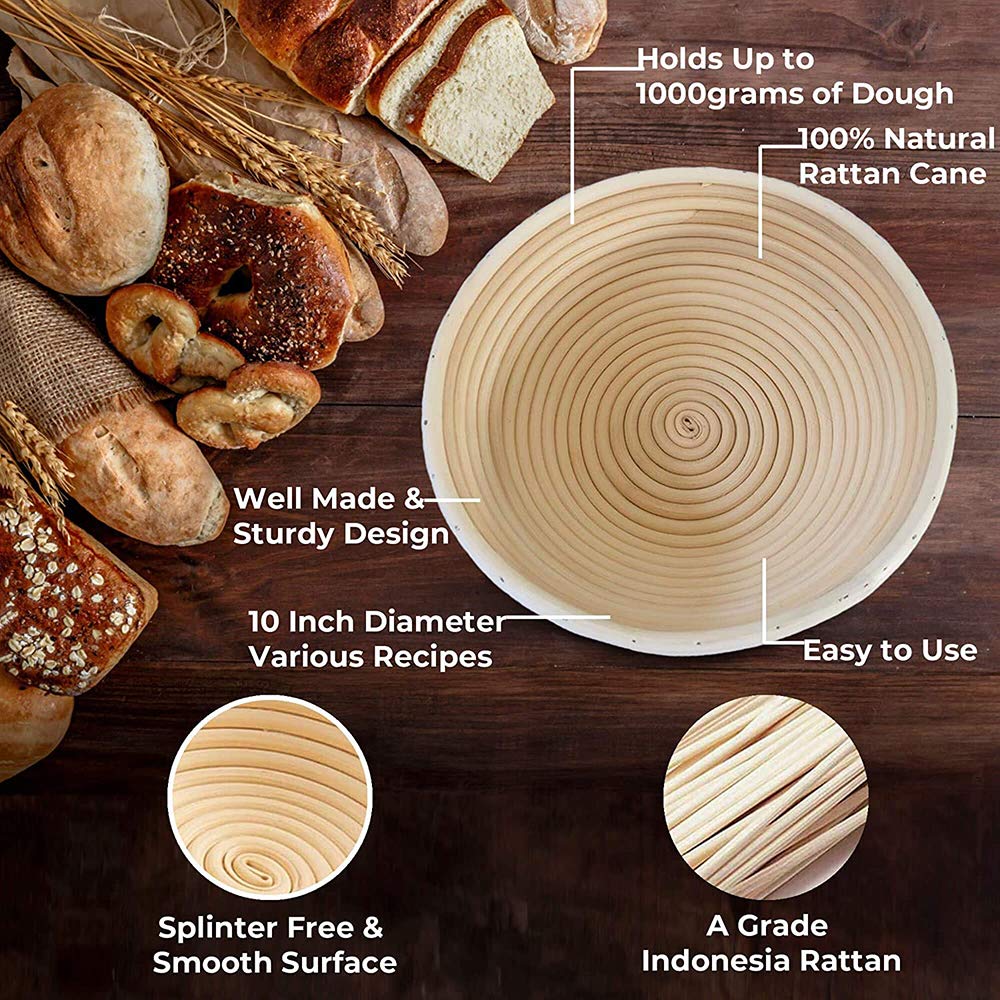 Natural Oval Rattan Bread Proofing Basket with Linen Liner - Professional Sourdough Banneton for Home & Commercial Bakers (Round, 3XL) - Perfect for Artisan Bread Making, Dough Fermentation & Baking Enthusiasts