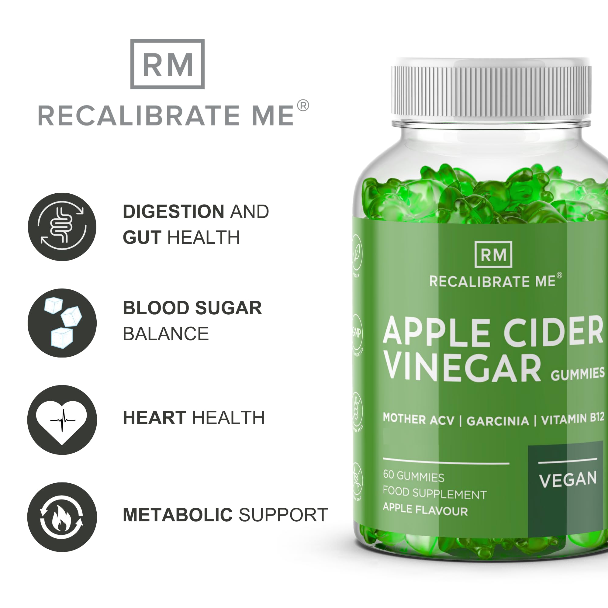 Recalibrate Me Keto Gummies for Weight Loss - Apple Flavor Healthy Keto Snacks (60 Count) | Low Calorie, No Added Sugar, Vegan & Gluten Free | Perfect for On-the-Go Keto Diet & Healthy Lifestyle
