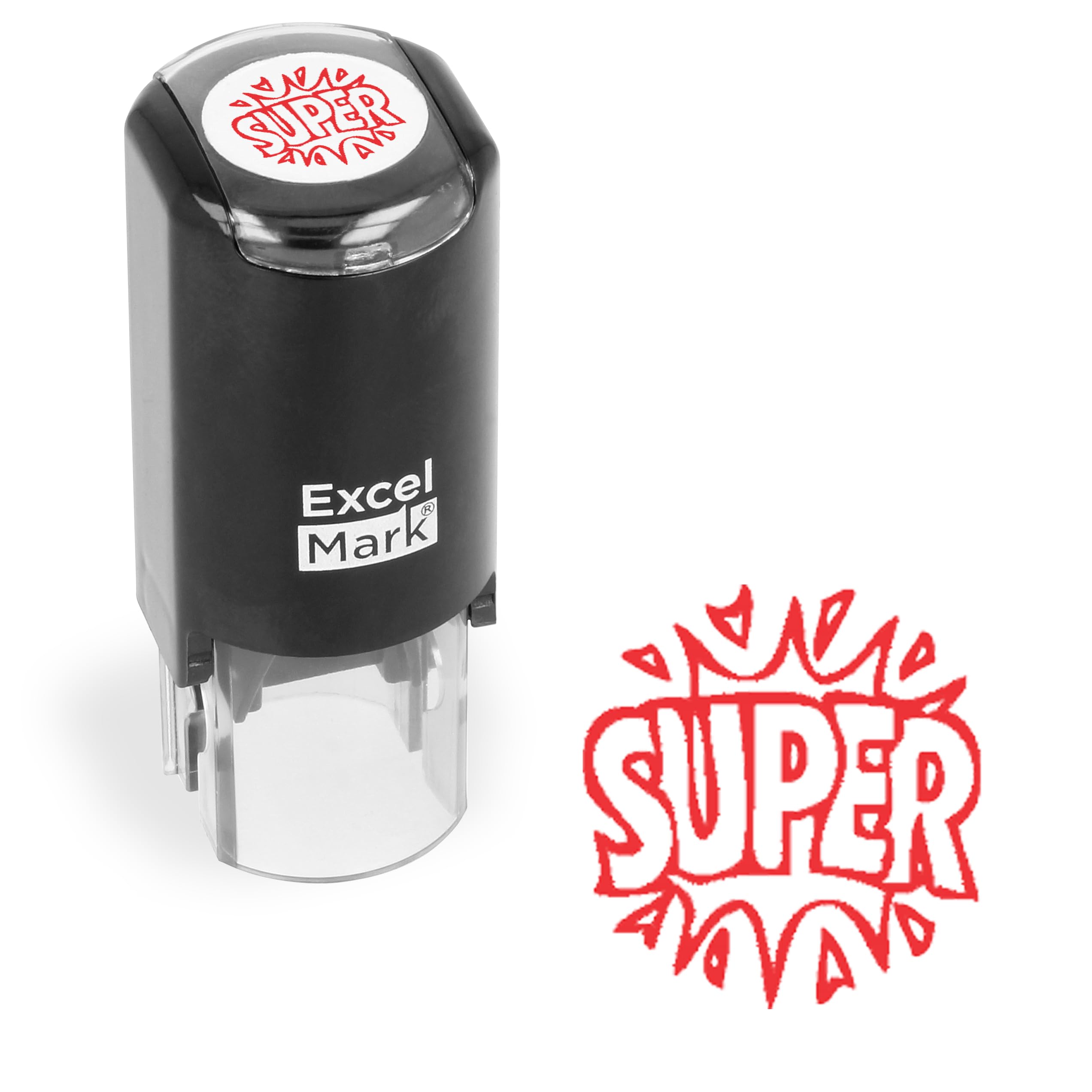 ExcelMark Round Teacher Stamp with Red Ink - Self-Inking Grading Stamp for Classroom, Homework & Tests - Perfect for Teachers, Educators & Tutors
