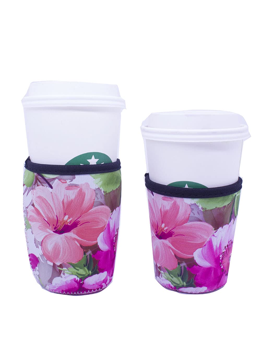 2 Pack Reusable Coffee Cup Sleeves - Insulating Sleeve for Hot & Cold Drinks, Fits Starbucks, McDonald's, Dunkin' & More - Floral Design - Perfect for Office, Travel & Eco-Friendly Coffee Lovers