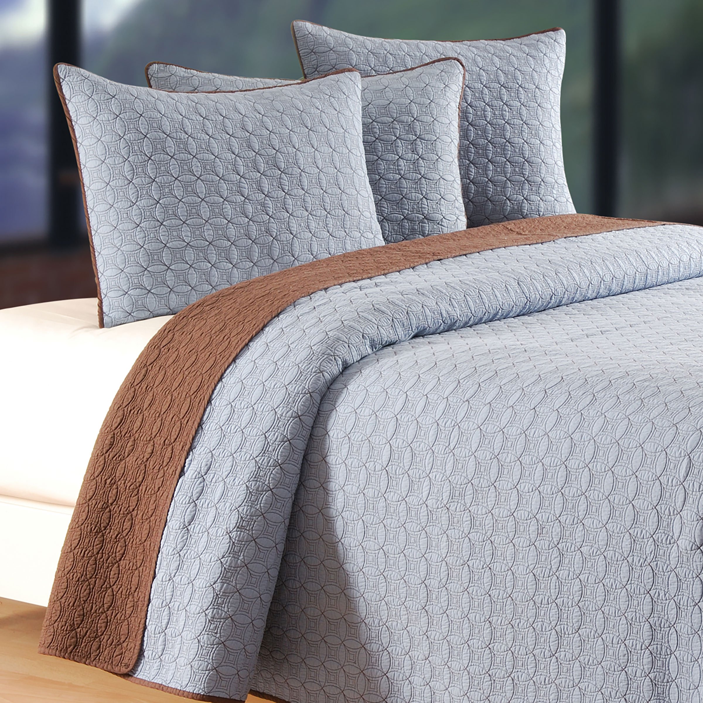 Blue Reversible 100% Cotton Quilt Bedspread Coverlet - Full/Queen Size | Machine Washable Circle Ring Design by C&F Home | Perfect for Guest Rooms, Master Bedrooms & Cozy Home Decor