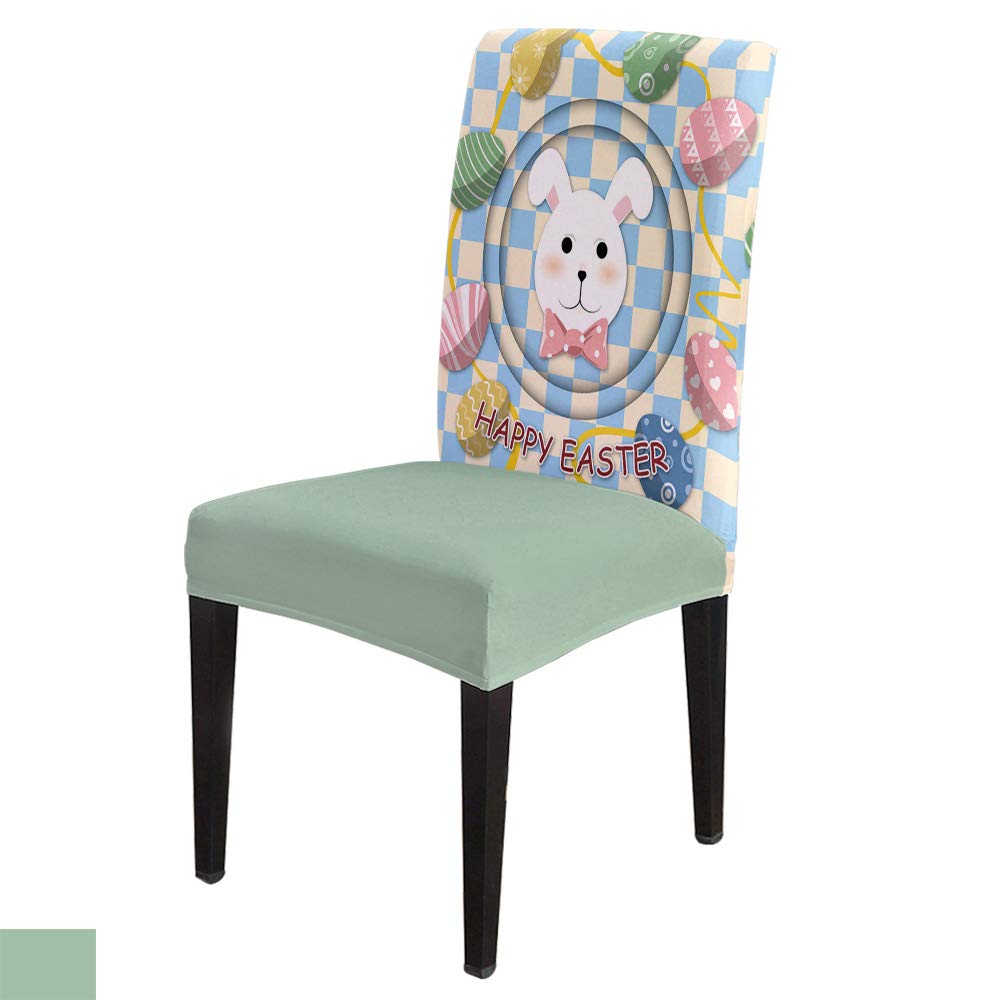 Stretch Chair Covers Set of 4 - Soft Washable Dining Room Chair Slipcovers with Elastic Bottom, Bunny & Egg Pattern - Perfect for Kitchen, Hotel, Office Furniture Protection | Easter Home Decor & Spring Party Essentials