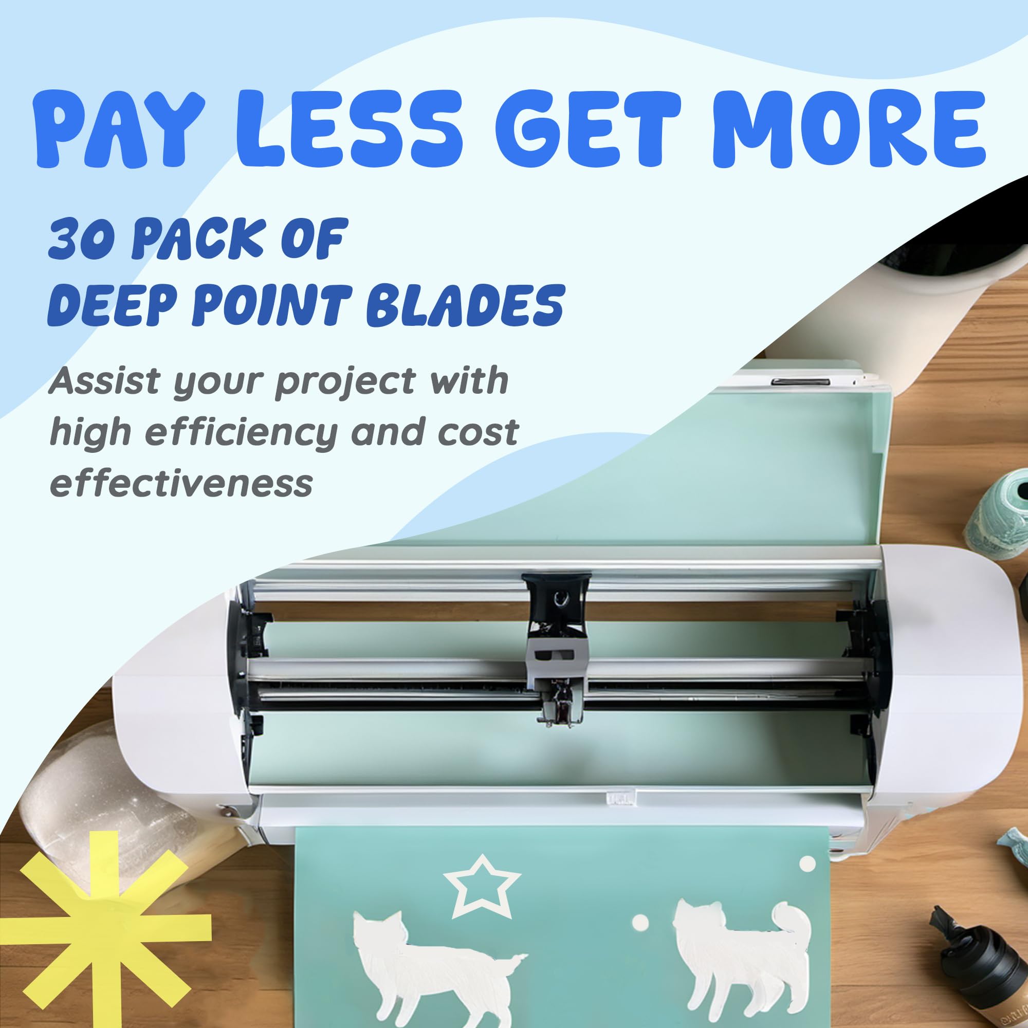 30Pcs Deep Cut Blades for Cricut Maker 3/Maker/Explore 3/Explore Air 2 - Premium Replacement Blades for Vinyl, Cardstock, Glitter Paper, Adhesive Foil - Perfect for DIY Crafts, Scrapbooking & Home Decor Projects (Black 30 Pack)