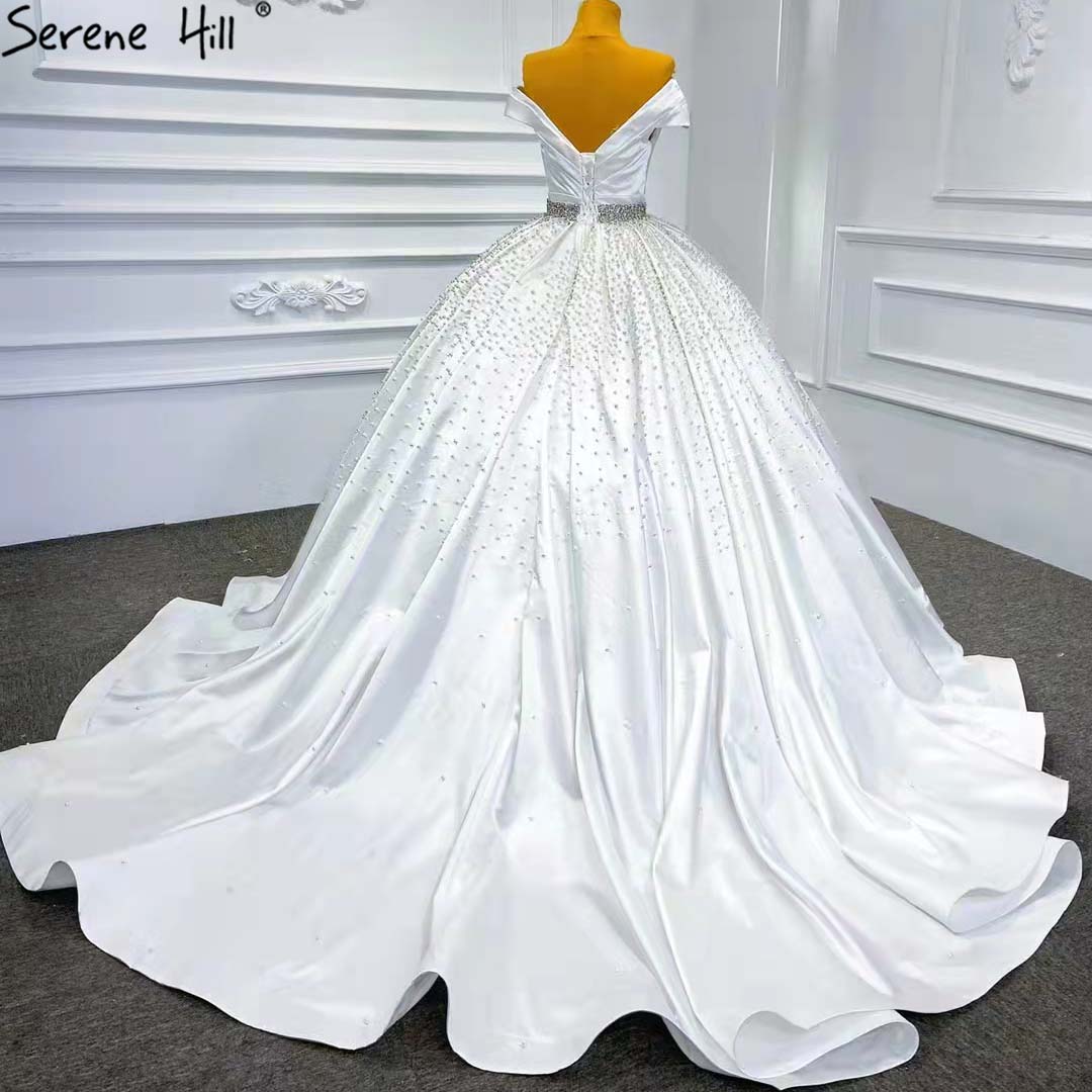 Serene Hill White Beaded Crystal Wedding Dress 2025 - Luxury Satin Sweetheart Bridal Gown HM67422 | Custom Made for Weddings, Prom & Formal Events