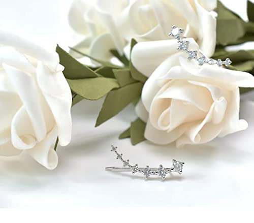 Women's Cartilage Ear Cuffs - 925 Sterling Silver Hoop Earrings with 7 Crystals & Cubic Zirconia | Elegant Ear Jewelry for Parties, Weddings & Everyday Wear
