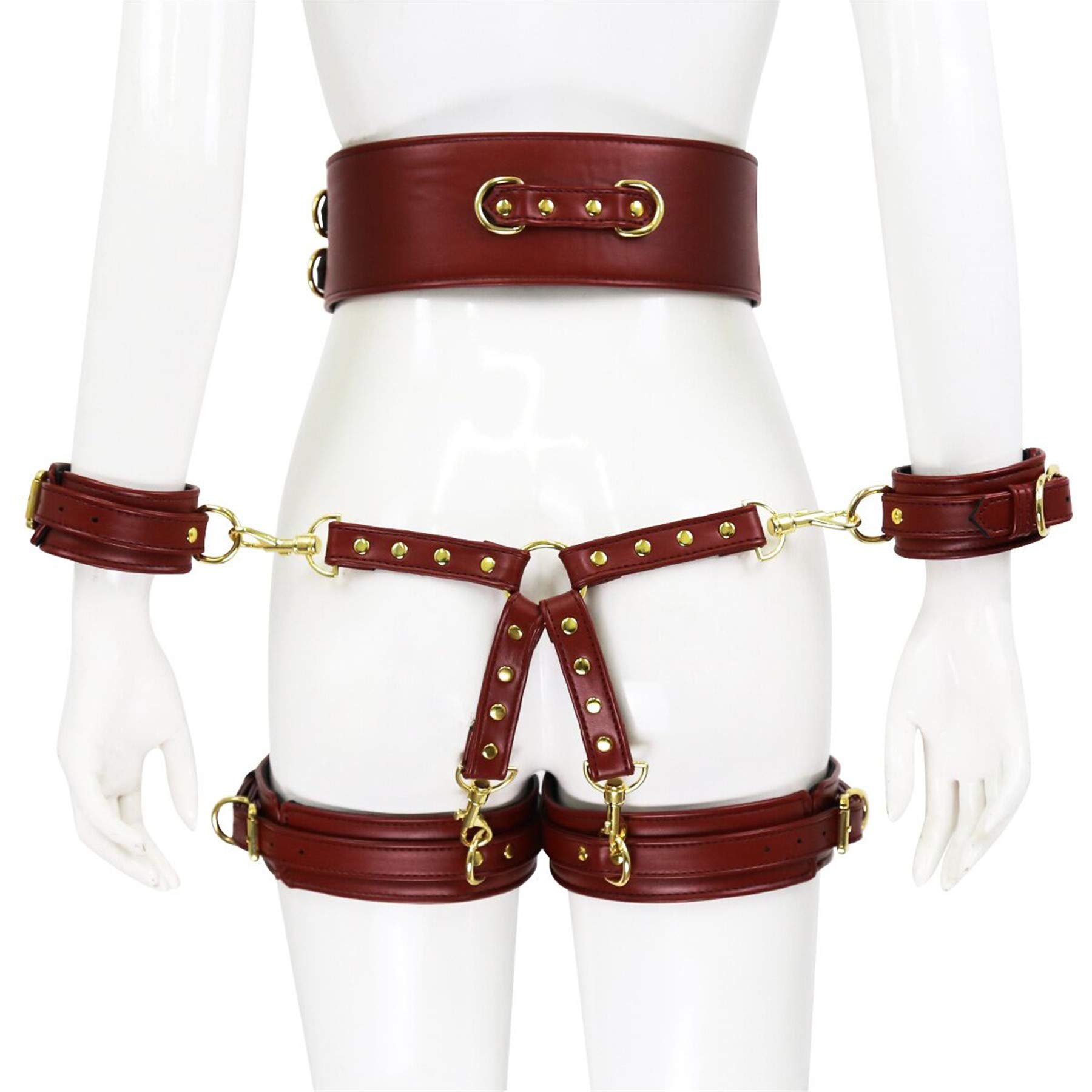 Sexy Leather Garter Belt & Body Harness Set with Detachable Chains - Adjustable Waist Belt, Leg Cuffs & Handcuffs for Men & Women - Perfect for BDSM, Role Play & Sensual Lingerie Outfits
