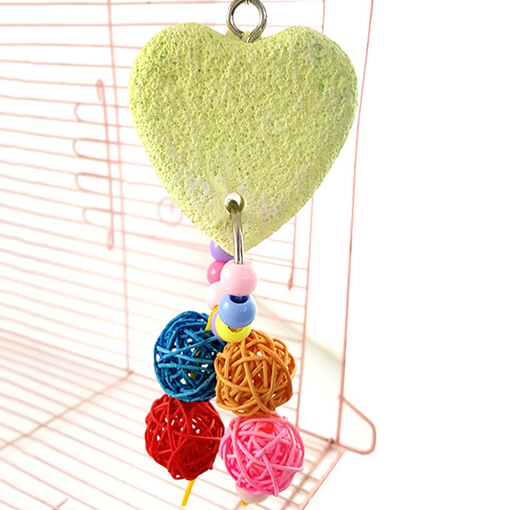 Colorful Parrot Chew Toys for Teeth Care - Hanging Swing Balls with Heart Stone | Bird Enrichment Activity & Cage Accessories for Small Pets