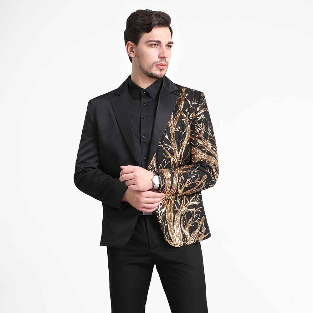 Slim Fit Lightning Tree Sequin Blazer for Women - Elegant Black Sparkle Jacket for Party, Wedding & Evening Events