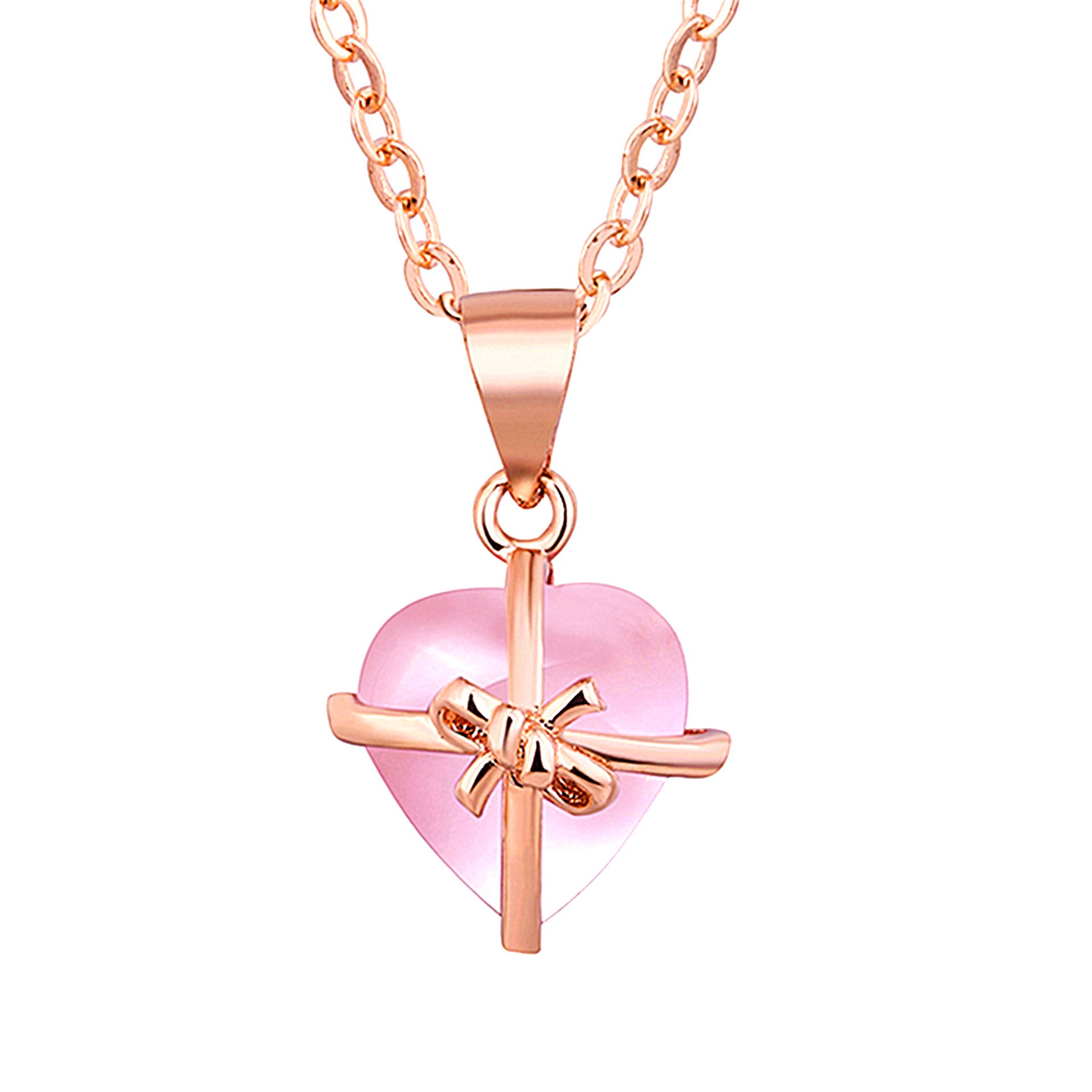 Rose Quartz Heart Necklace - Healing Crystal Pendant with Rose Gold Plating, Dainty Love Heart Cross Necklace for Women | Spiritual Jewelry Gift for Her, Girlfriend, Wife | Perfect for Valentine's Day, Anniversary & Everyday Wear (ZY066)