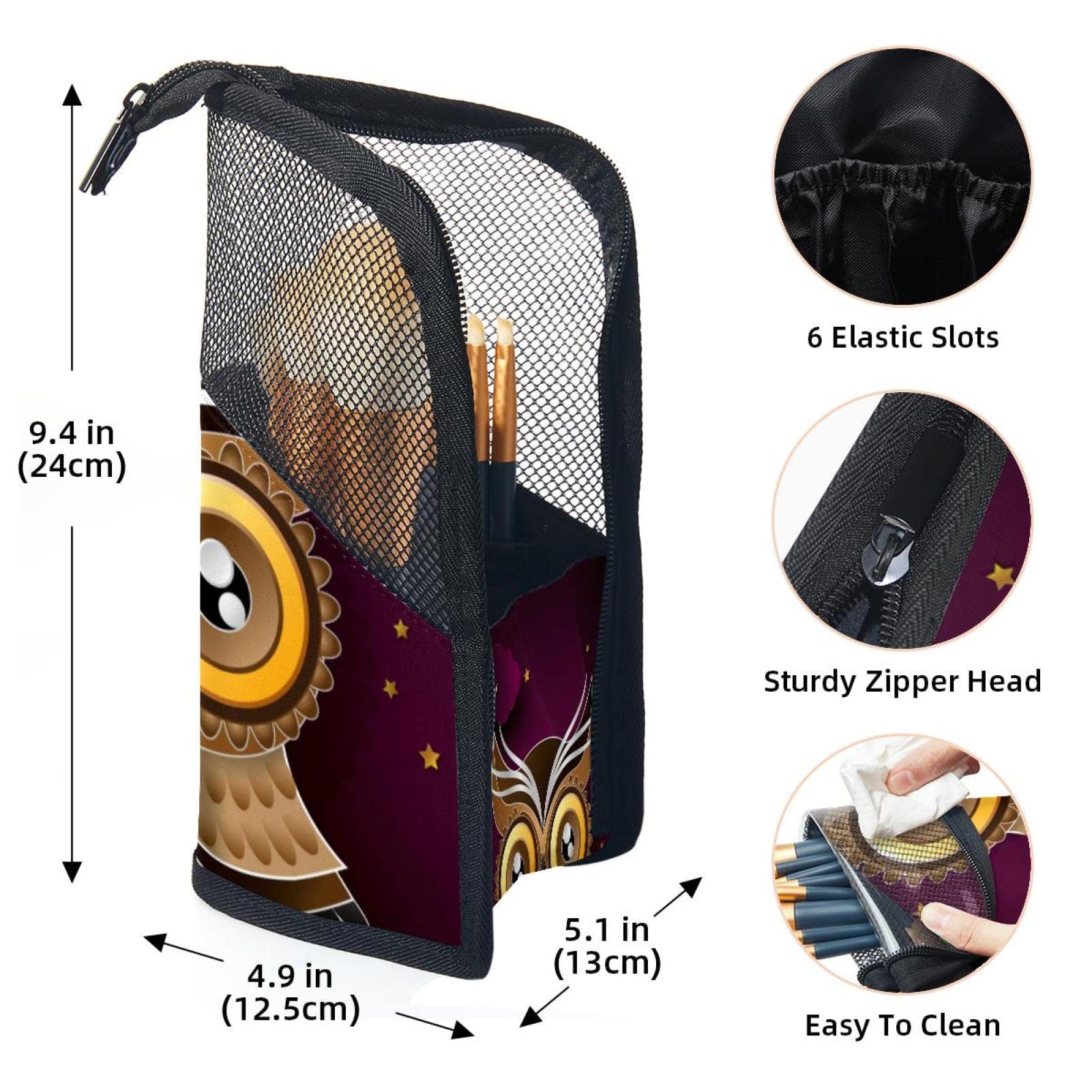 12-Piece Makeup Brush Organizer Bag with Abstract Purple Sky Night Owl Design - Portable Travel Cosmetic Brush Holder Case for Professional Makeup Artists & Beginners (Perfect for Travel, Home Vanity & Salon Use)