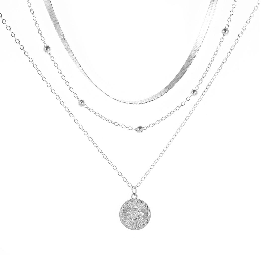 Shegirl Lotus Flower Layered Pendant Necklace - Sterling Silver Money Charm Choker Chain for Women & Girls | Boho Fashion Jewelry for Everyday Wear & Special Occasions