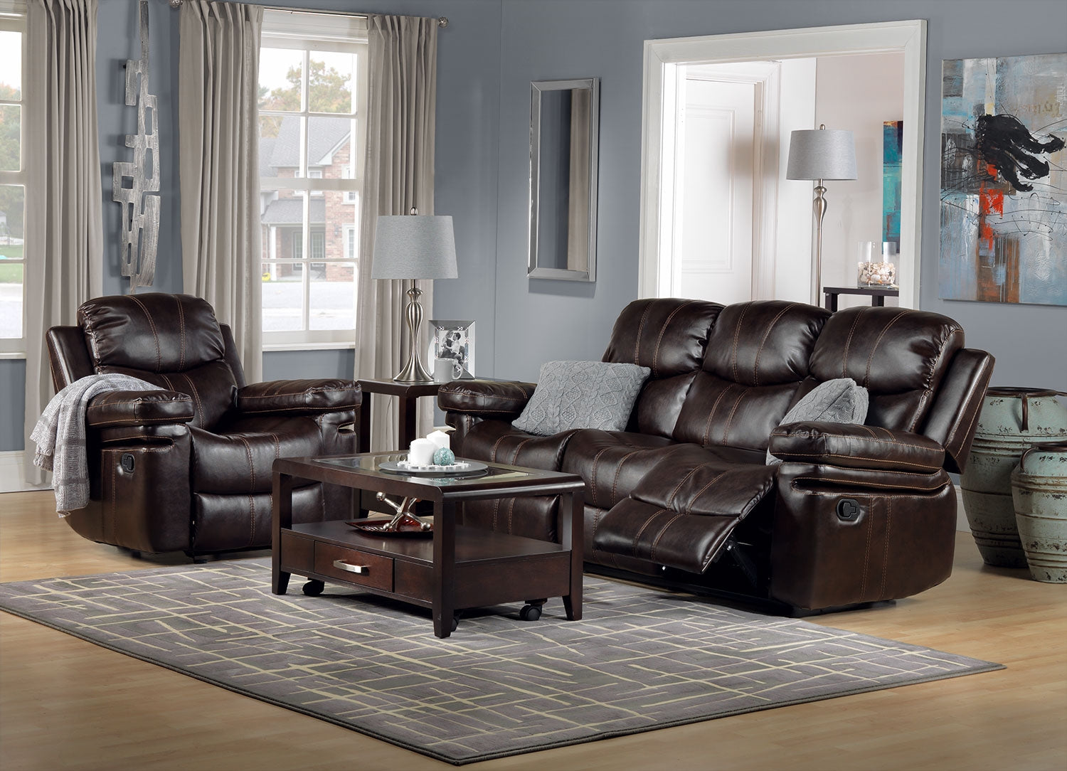 Barcelona Reclining Sofa - Brown Leather Recliner Couch for Living Room | Modern Comfortable Lounge Chair for Home Theater & Relaxation