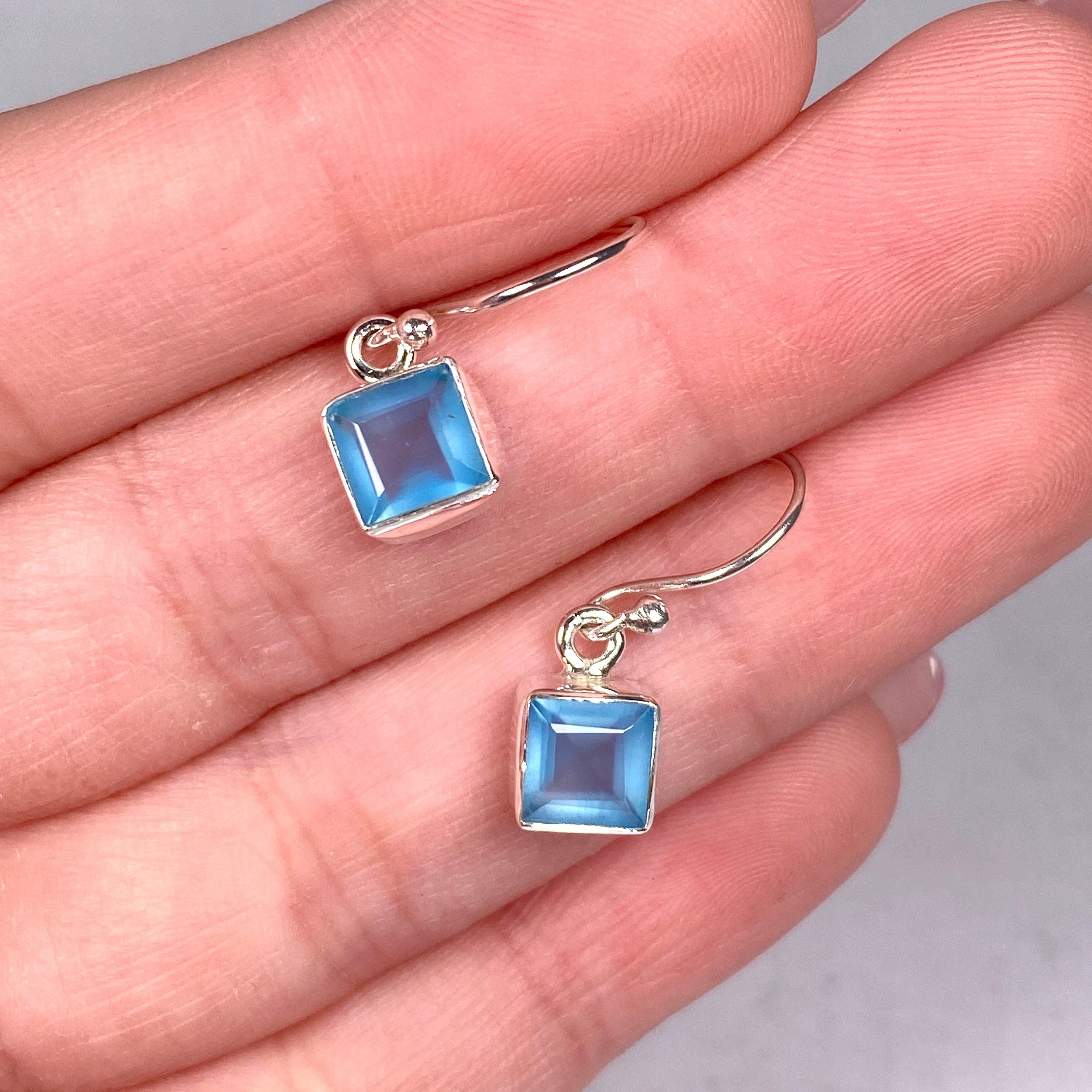 Blue Chalcedony Petite Square Faceted Earrings R2363 BCS - Elegant Dainty Jewelry for Women, Perfect for Parties, Weddings & Everyday Wear