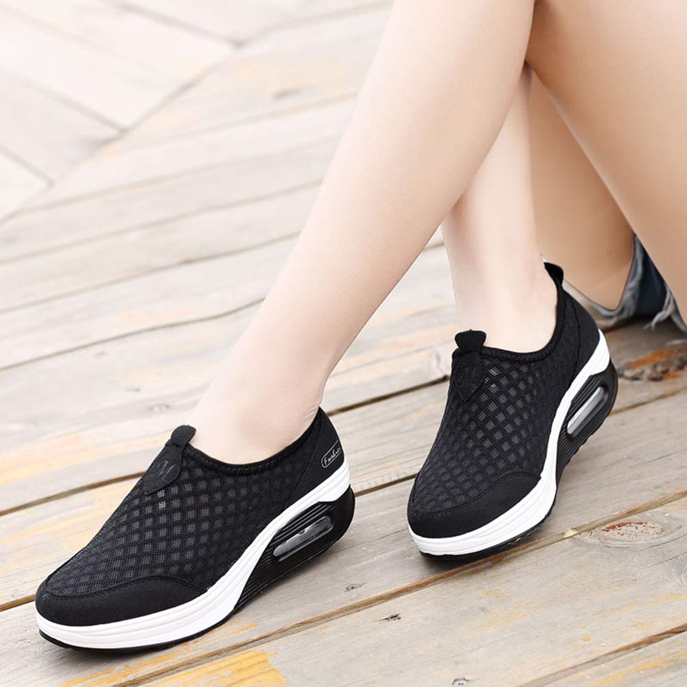 L LOUBIT Women's Slip-On Walking Shoes - Breathable Mesh Athletic Sneakers with Platform Wedge for Tennis, Running & Casual Wear
