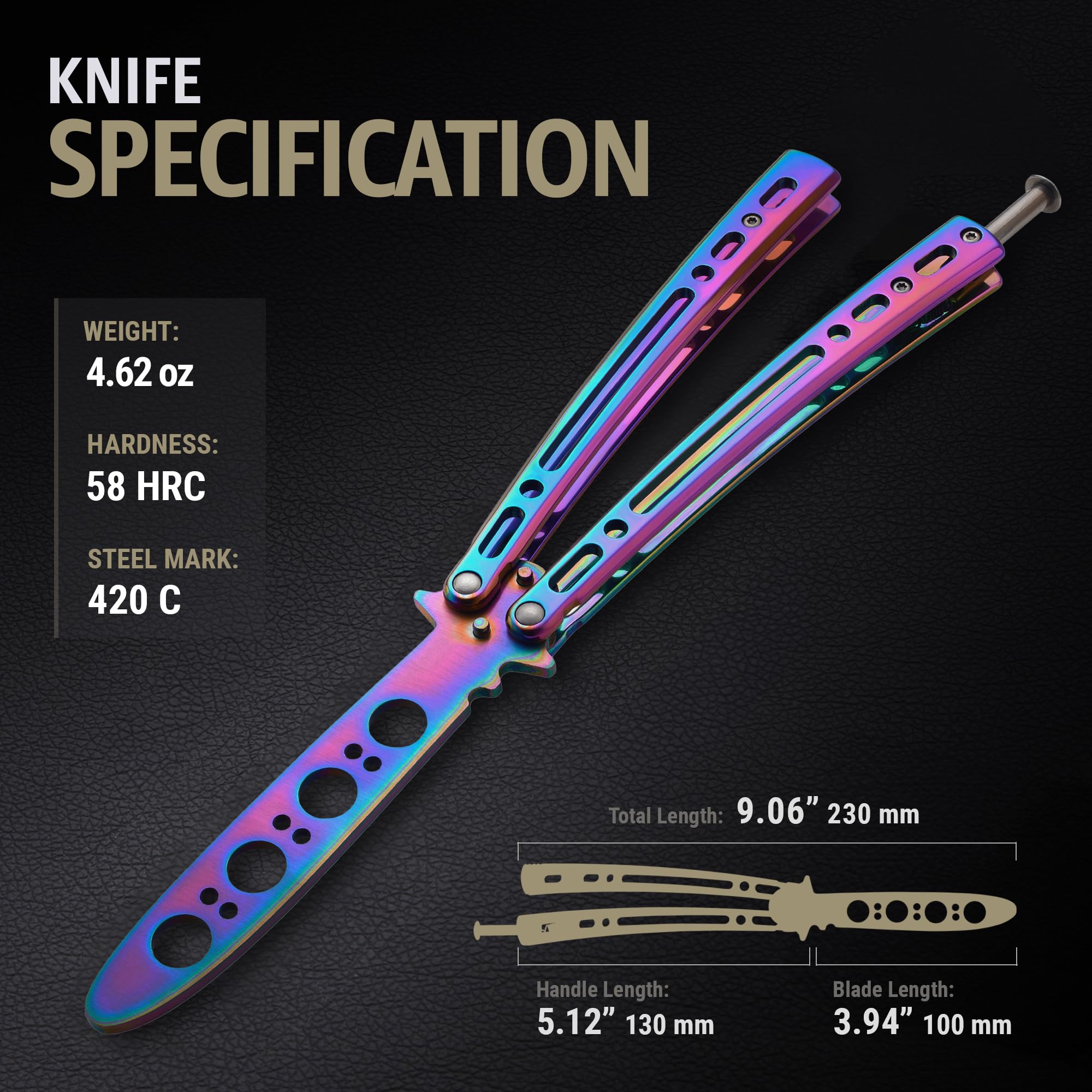 Balisong Trainer Knife - Non-Sharp Butterfly Practice Knife with Spring Latch - Stainless Steel Dull Blade Trick Toy for CSGO Fans & Fidget Stress Relief - Perfect for Beginners Learning Knife Tricks - Great for EDC, Skill Training & Anxiety Relief