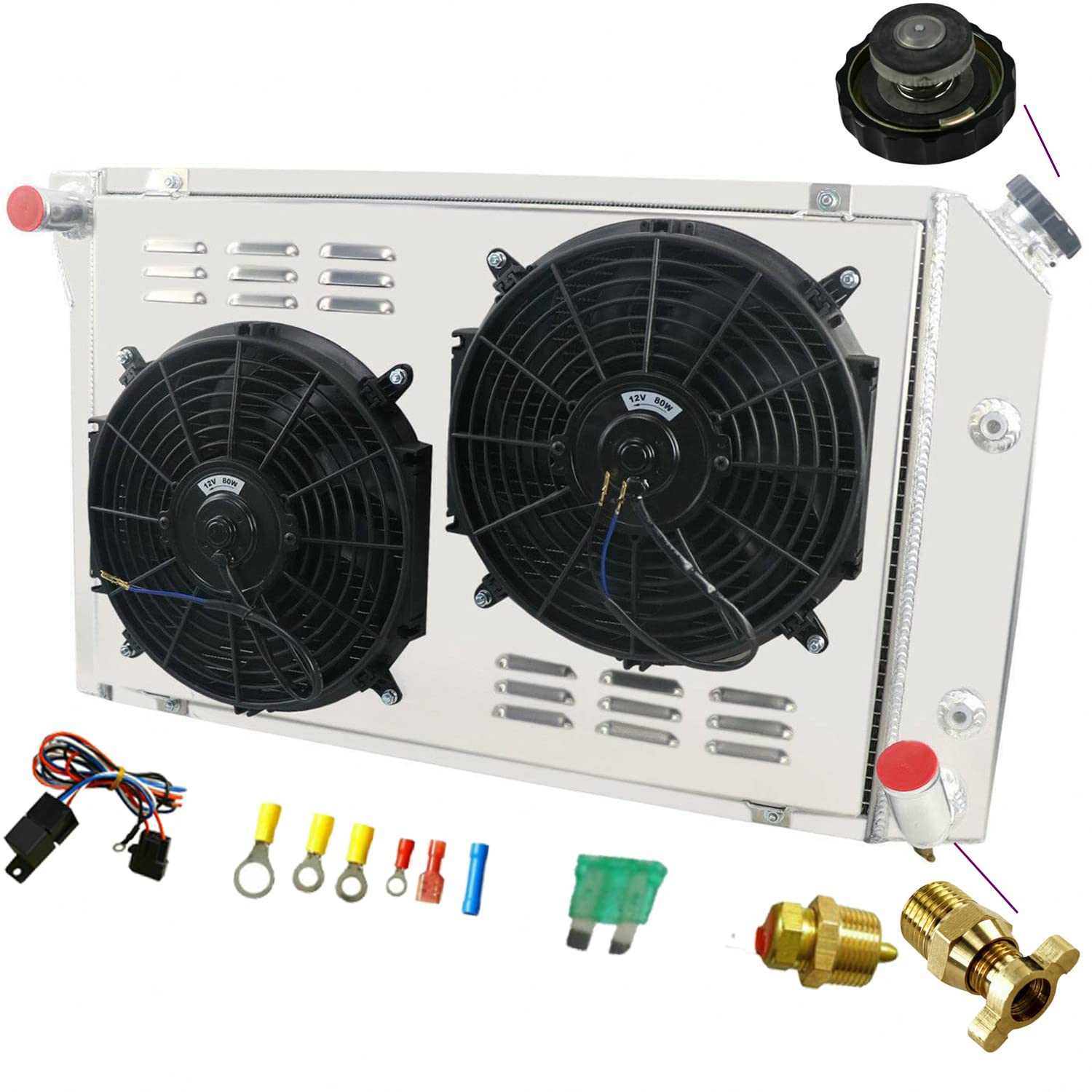 4 Row Aluminum Radiator Shroud Fan for 1977-1982 Chevy Corvette C3 5.7L 5.0L V8 - High Performance Cooling Upgrade for Classic Car Restoration & Hot Rod Builds