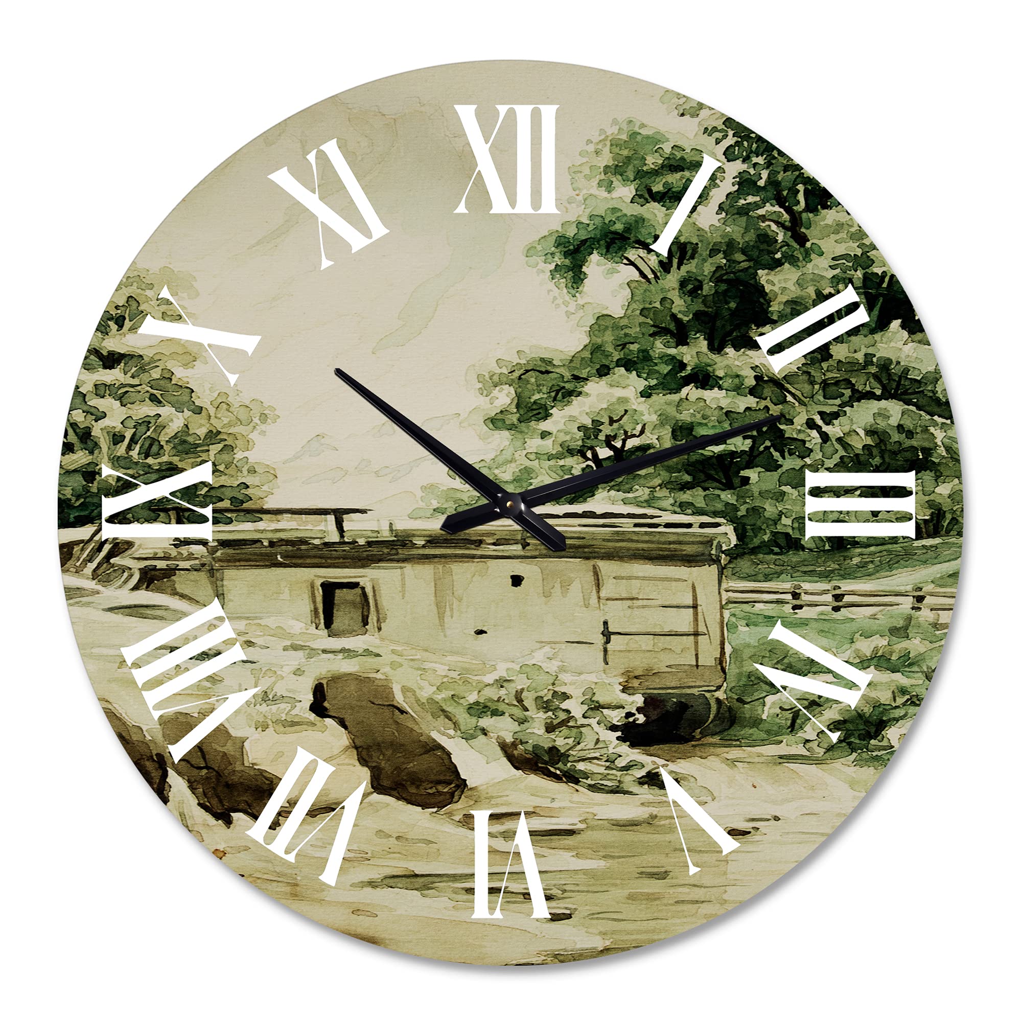DesignQ Large Wall Clock - Rustic Cabin & Lodge Style with Mountain Landscape for Home Decor | Perfect for Living Room, Bedroom, and Cabin Interior Design