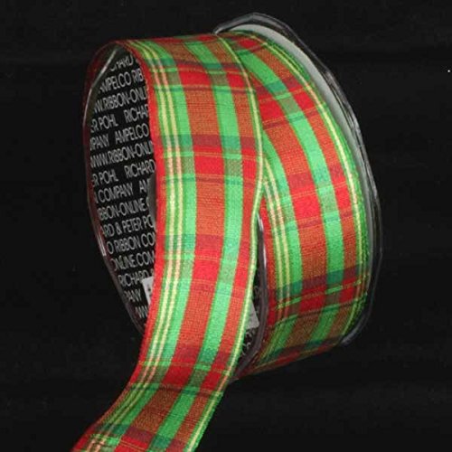 The Ribbon People Classic Red and Green Canterbury Plaid Print Wired Craft Ribbon - 1.5 Inch x 27 Yards - Perfect for Holiday Gift Wrapping, DIY Crafts, and Home Decor