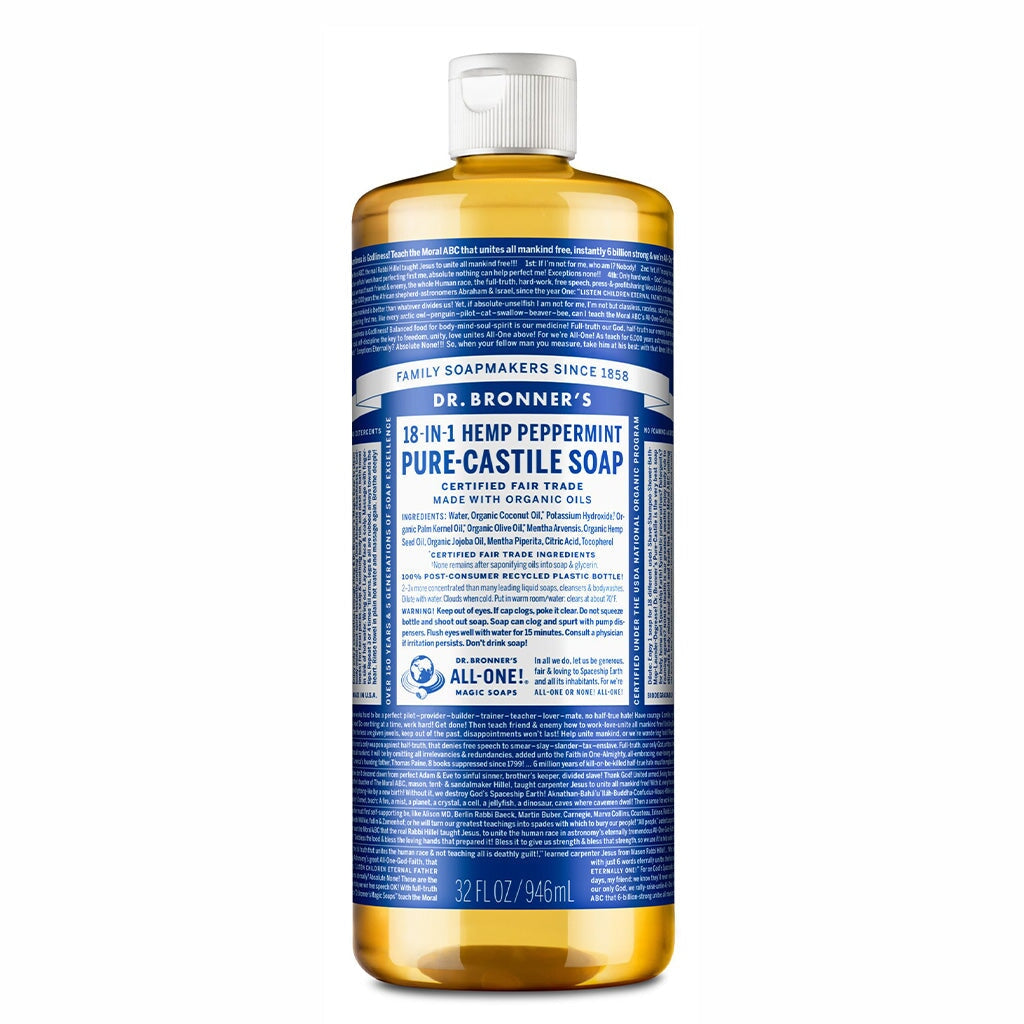 Dr. Bronner's Organic Peppermint Pure Castile Liquid Soap - 18-in-1 Uses for Body, Hair, Home & Baby | Vegan, Fair Trade, Cruelty-Free | Refreshing Mint Scent for Shower, Bath & Cleaning