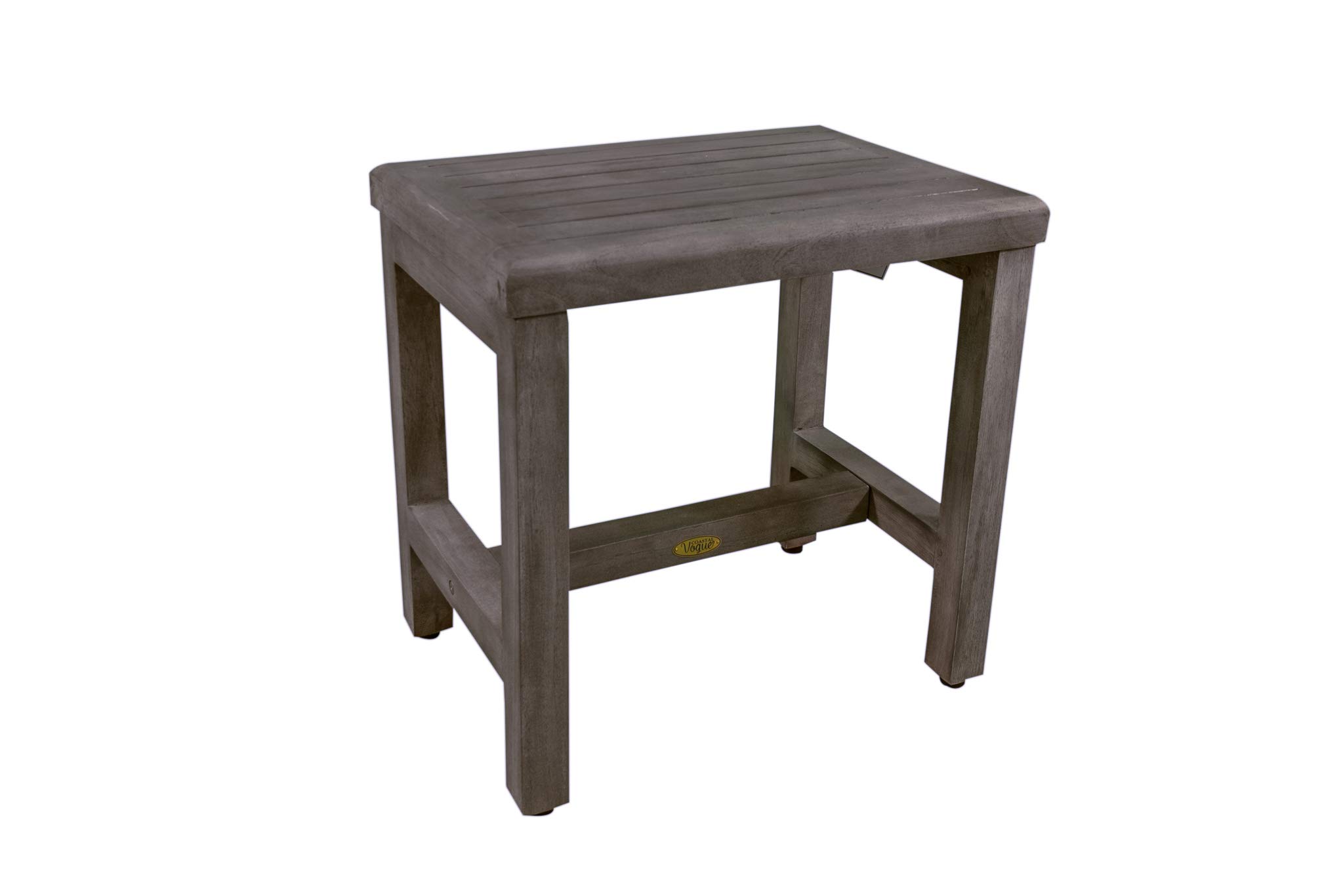CoastalVogue 18 Inch Gray Waterproof Teak Wood Shower Bench Stool - Non-Slip Bath Seat with Storage Shelf for Elderly & Disabled Safety - Perfect for Bathroom Organization & Spa Relaxation (Use in Showers, Bathtubs, Saunas & Pool Areas)
