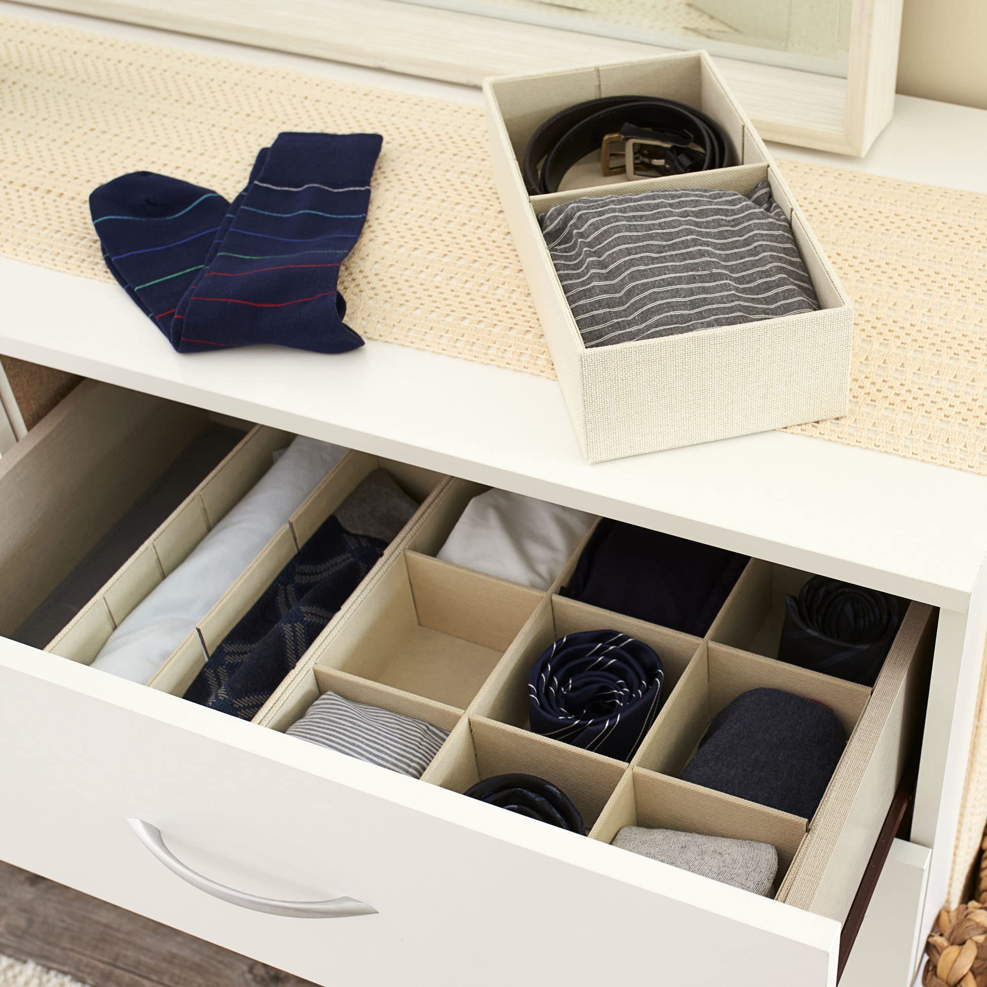 3-Piece Drawer Organizer Set with Customizable Inserts - Large Tray & 2 Small Trays for Kitchen, Bathroom & Bedroom Storage - Cream Home Organization Essentials