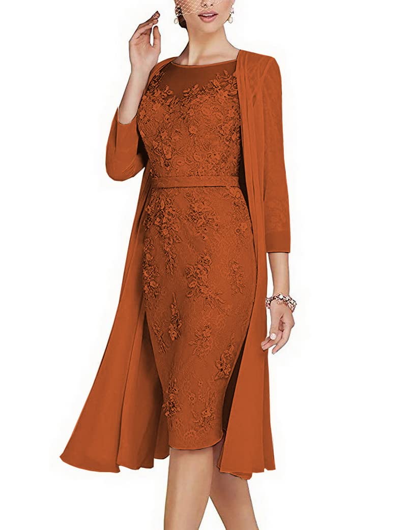 Plus Size Burnt Orange Mother of The Bride Dress with Jacket - Chiffon Sheath Lace Formal Evening Gown for Weddings US 26 - Elegant Wedding Guest Attire for Special Occasions & Formal Events
